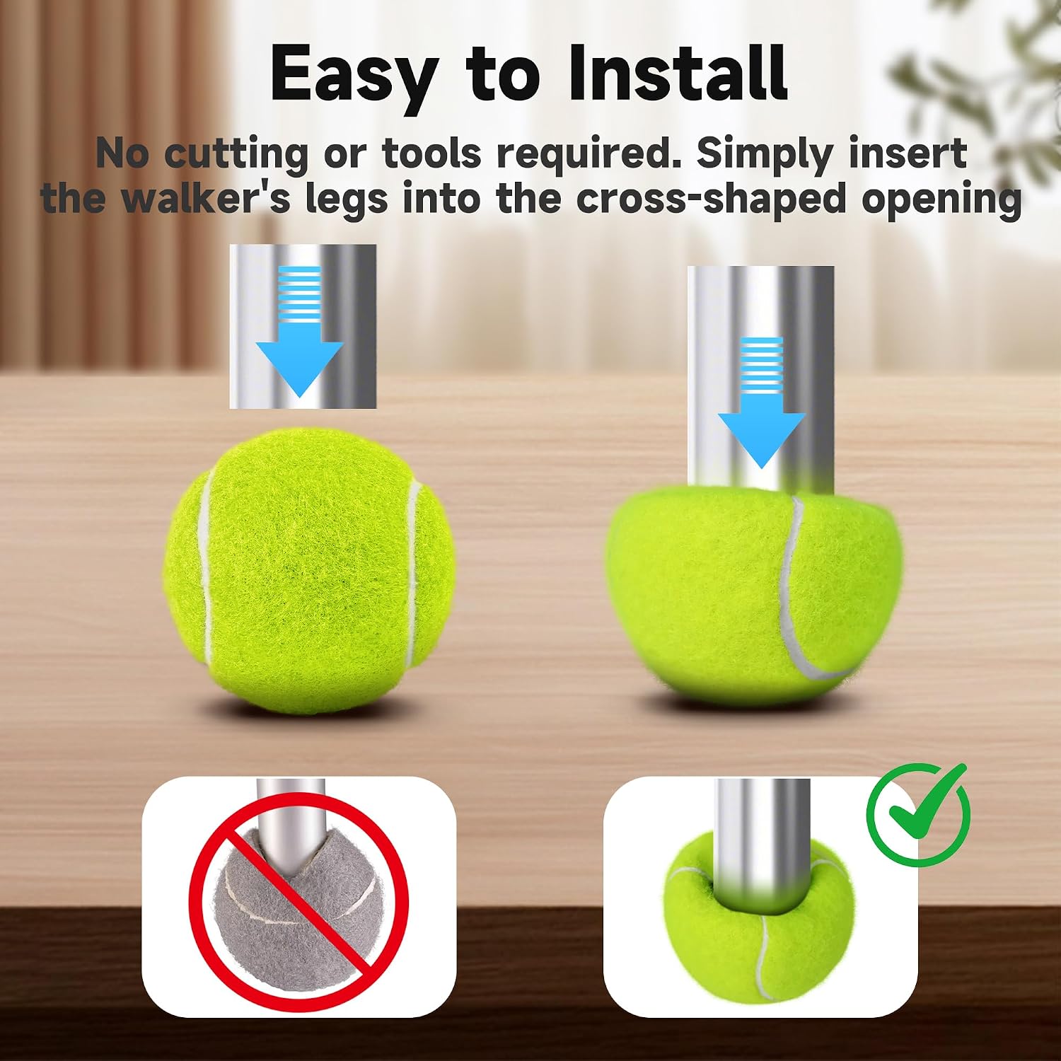 Pre-Cut Tennis Balls for Walkers, 4 Pack Walker Glide Ball Accessories | Heavy Duty Long Lasting Walker Accessories,Silent Gliding,Floor Protection,Easy to Install,Fits Furniture & Walker Legs - Image 2