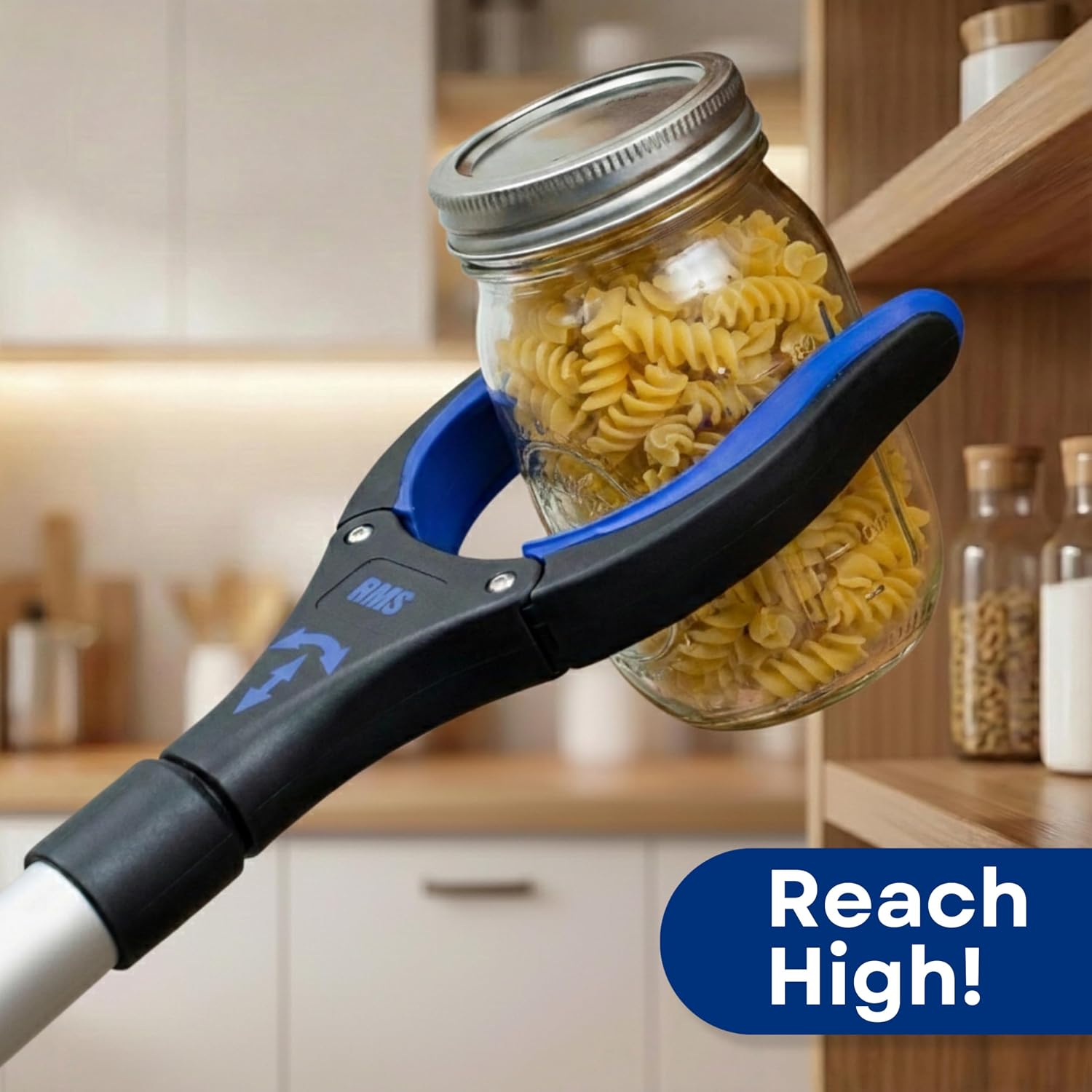 RMS 34 Inch Extra Long Reacher Grabber - Foldable with Rotating Jaw (Blue) | Mobility Aid Reaching Tool to retrieve household items from floors, shelves, vehicles and tight spaces - Image 4