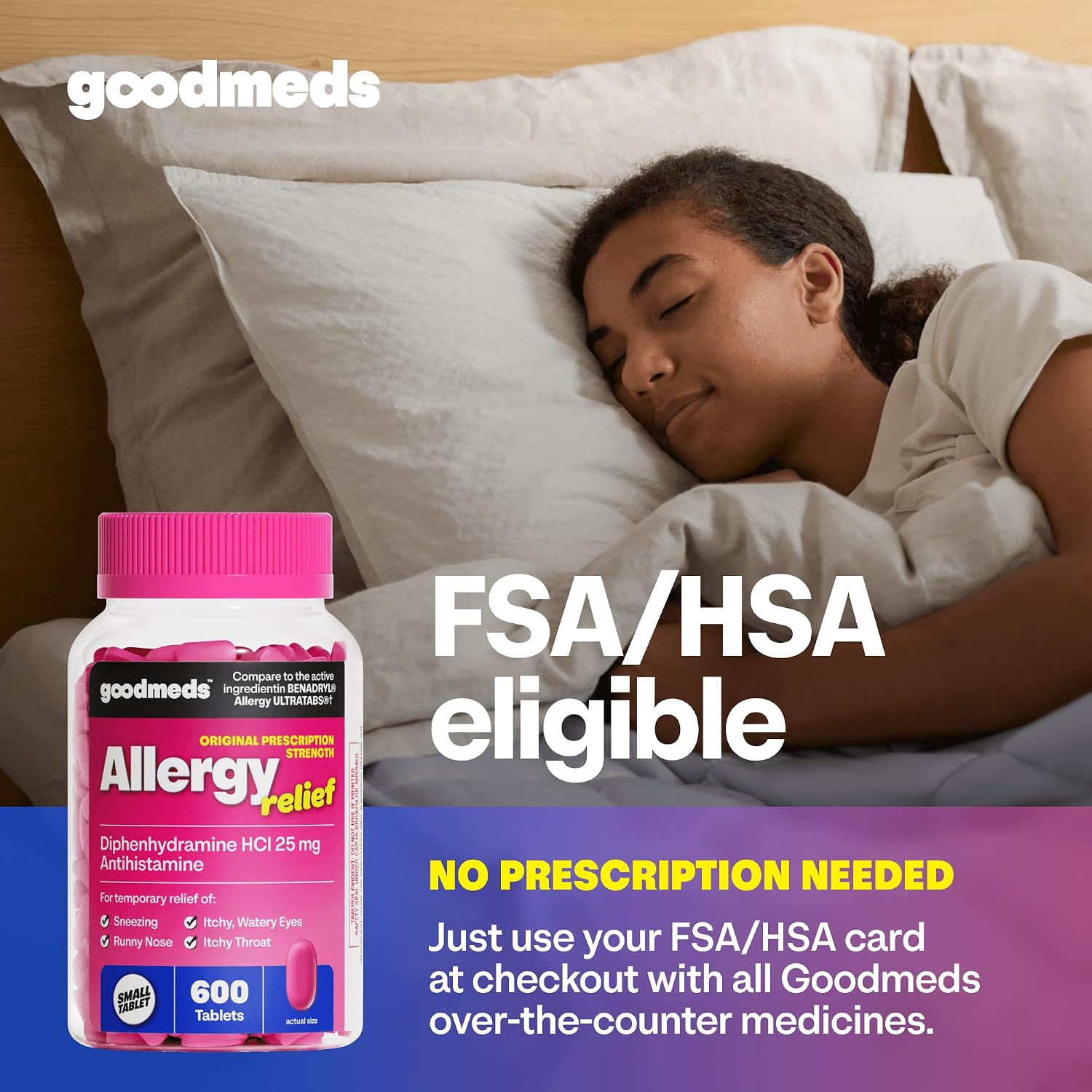 Allergy Medicine Antihistamine, Diphenhydramine HCl 25 mg | Children and Adults | Relieve Itchy Eyes, Runny Nose, Sneezing (25 mg, 600 Tablets) - Image 5