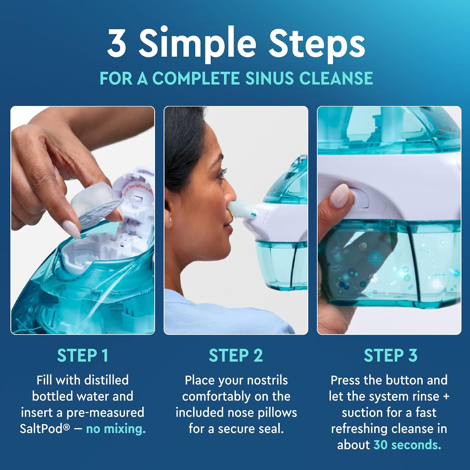 NAVAGE® Starter Bundle: Nose Cleaner, 30 SaltPods, Congestion Relief | Complete Sinus Care Kit: Powered Nasal Irrigation System w/ 30 Pre-Measured SaltPods for Clinically Proven Benefits - Image 5