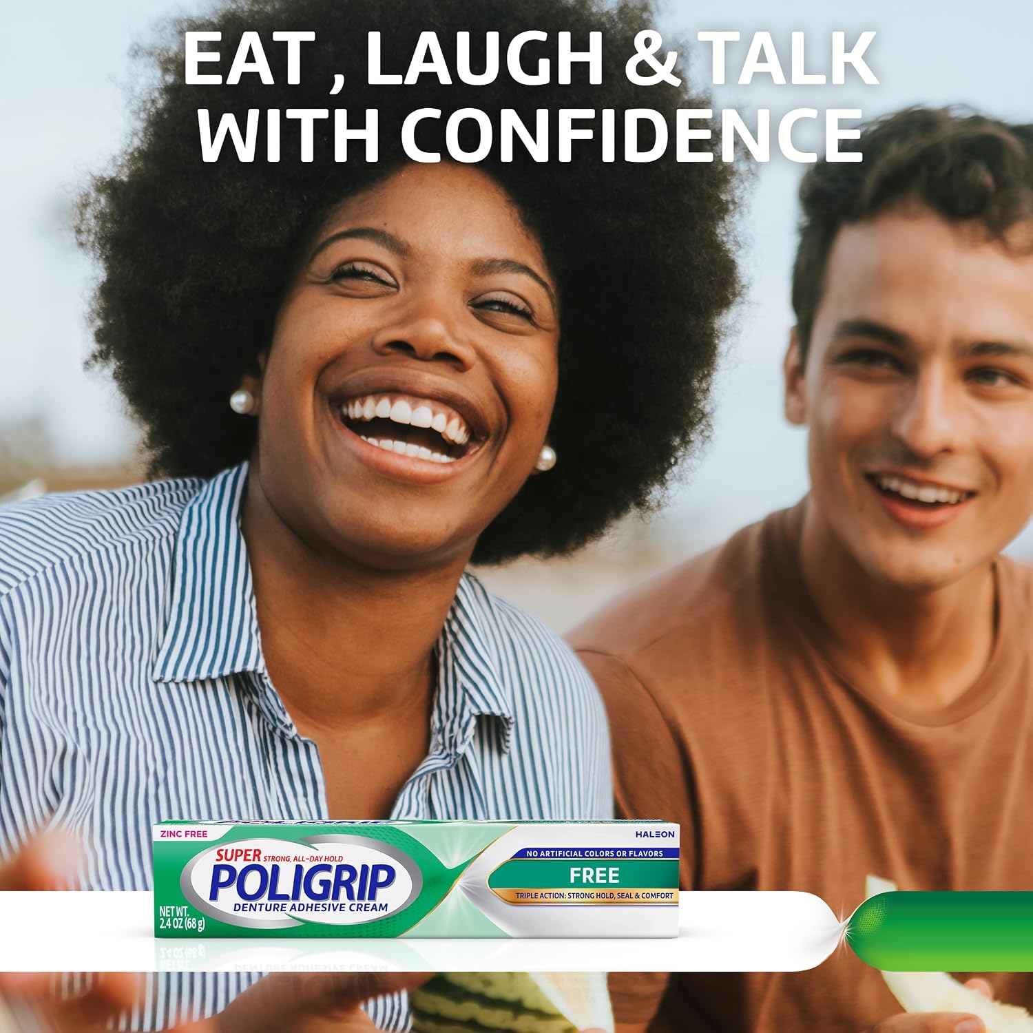 Poligrip Free Denture Adhesive Cream, Strong All Day Hold, Food Seal, Comfort, Clinically Proven, Flavor Free, Zinc Free, 2.4 Oz, 4 Count - Image 7