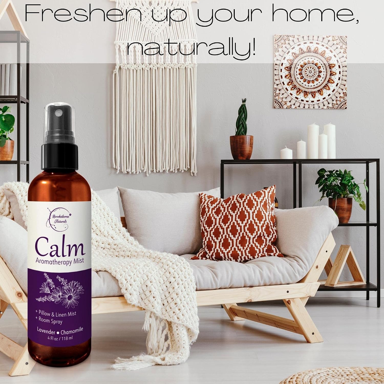 Brookethorne Naturals Calm Aromatherapy Mist | Lavender Pillow Spray 4oz | Lavender & Chamomile Essential Oil room, linen & bed spray | Calming scent for Relaxation & Sleep | Paraben-free, made in USA - Image 4