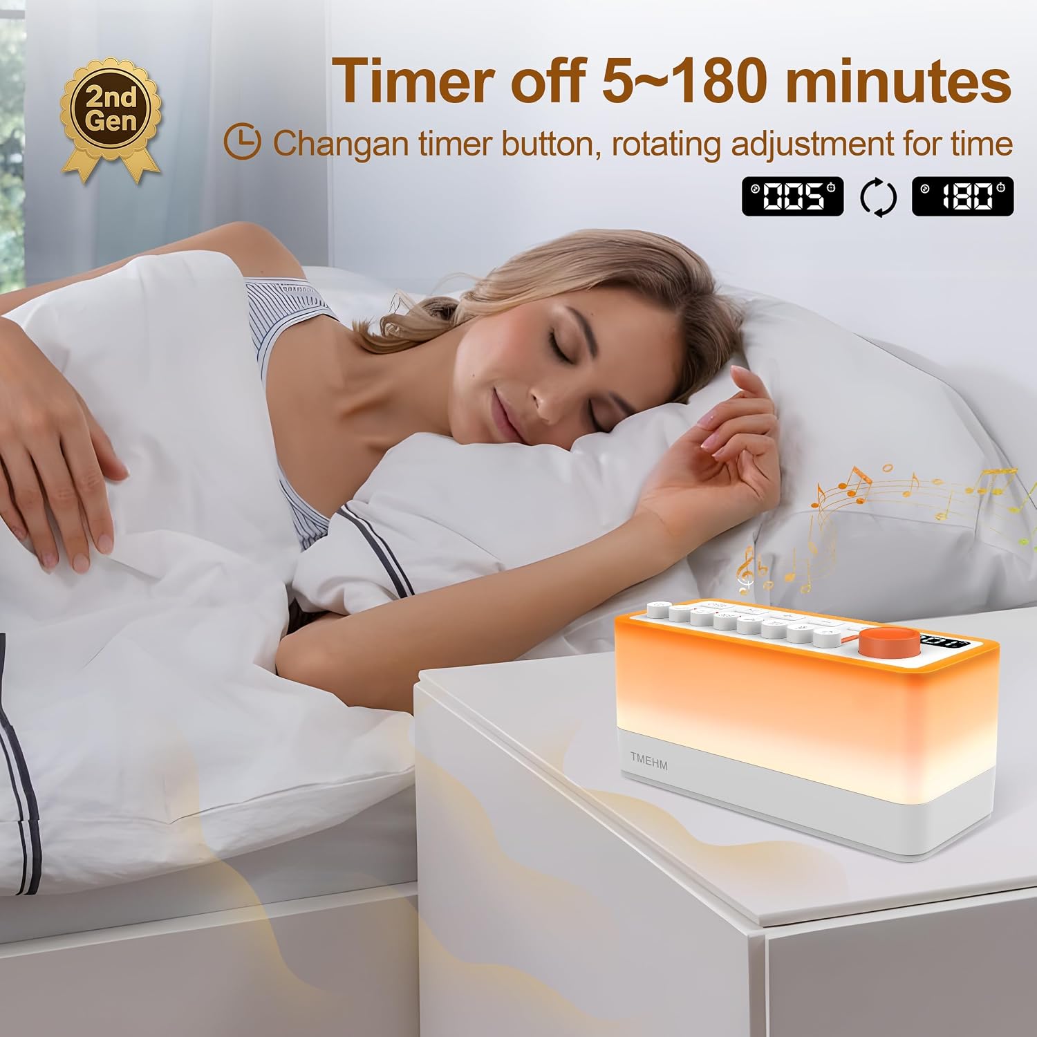 TMEHM 3-in-1 Sleep Sound Machine with 8 Mixable Nature Sounds, Portable Bluetooth Speaker & 12-Color Night Light, White Noise, Sleep Timer & Breathing Exercises for Babies, Kids, and Adults - Image 6