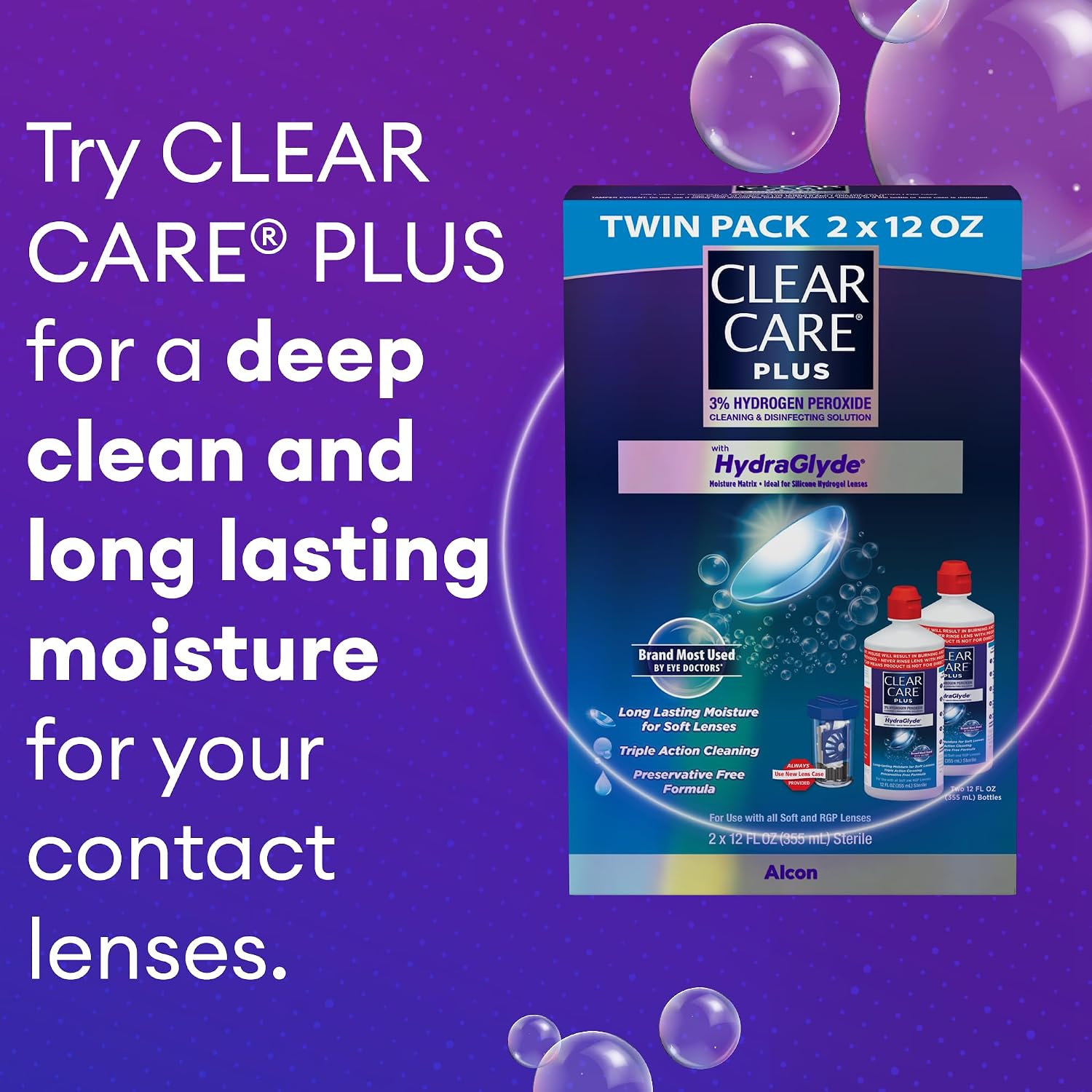 CLEAR CARE PLUS Cleaning & Disinfecting Contact Lens Solution 12 Oz, 2 Pack - Image 6