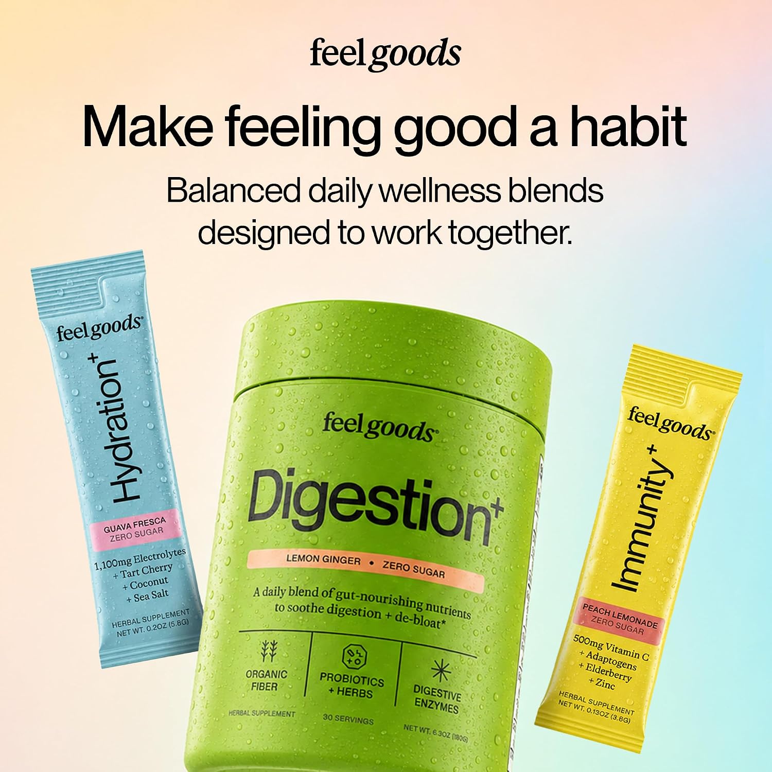 Feel Goods Digestion+ Gut Health Organic Fiber & Probiotic Powder Drink Mix | Digestive Enzymes, Digestion Plus, Bloating Relief, Gut Cleanse, Gut Guardian - Zero Sugar, 12 Variety Stick Packets - Image 7