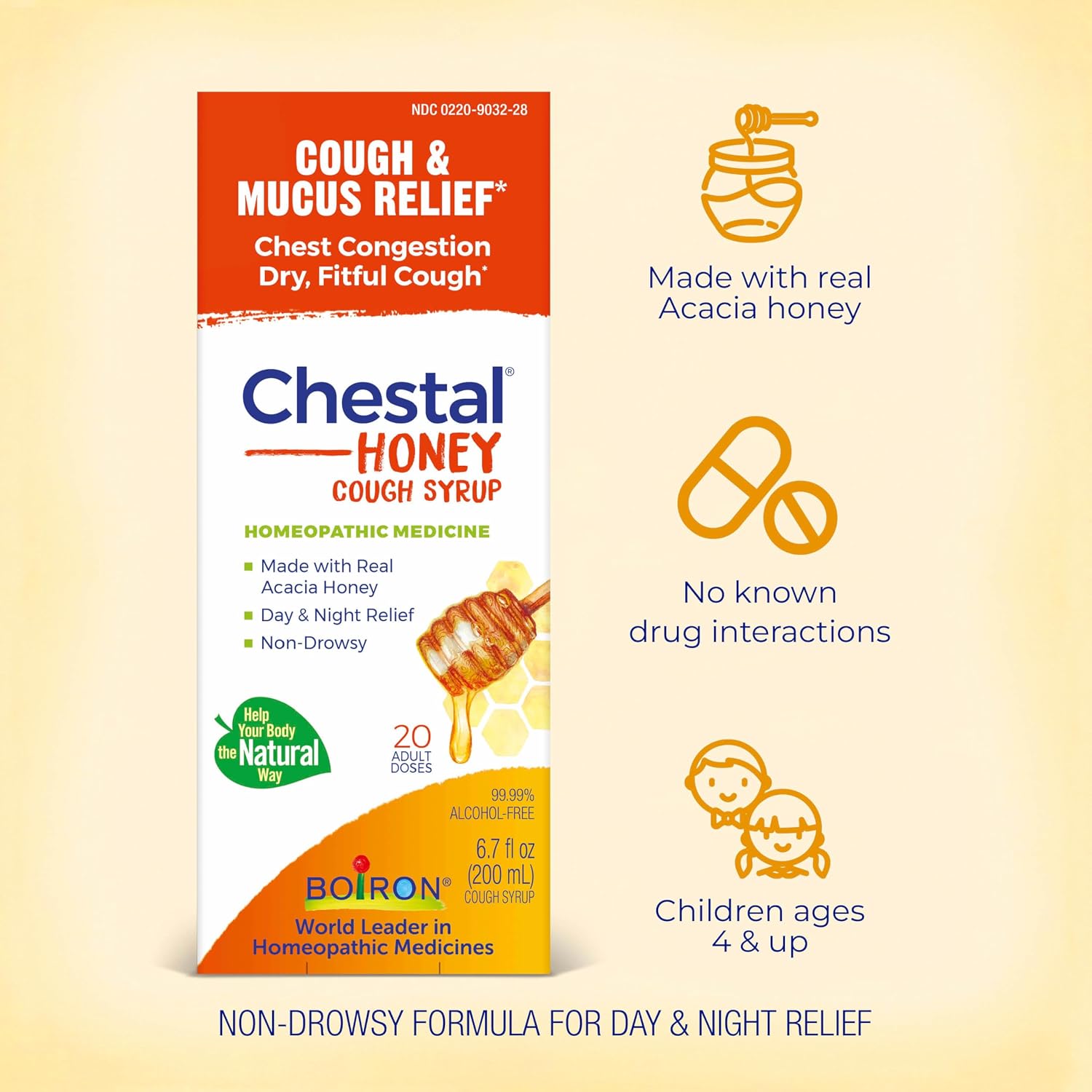 Boiron Chestal Honey Adult Cold and Cough Syrup for Nasal and Chest Congestion, Runny Nose, and Sore Throat Relief - 6.7 Fl oz - Image 3