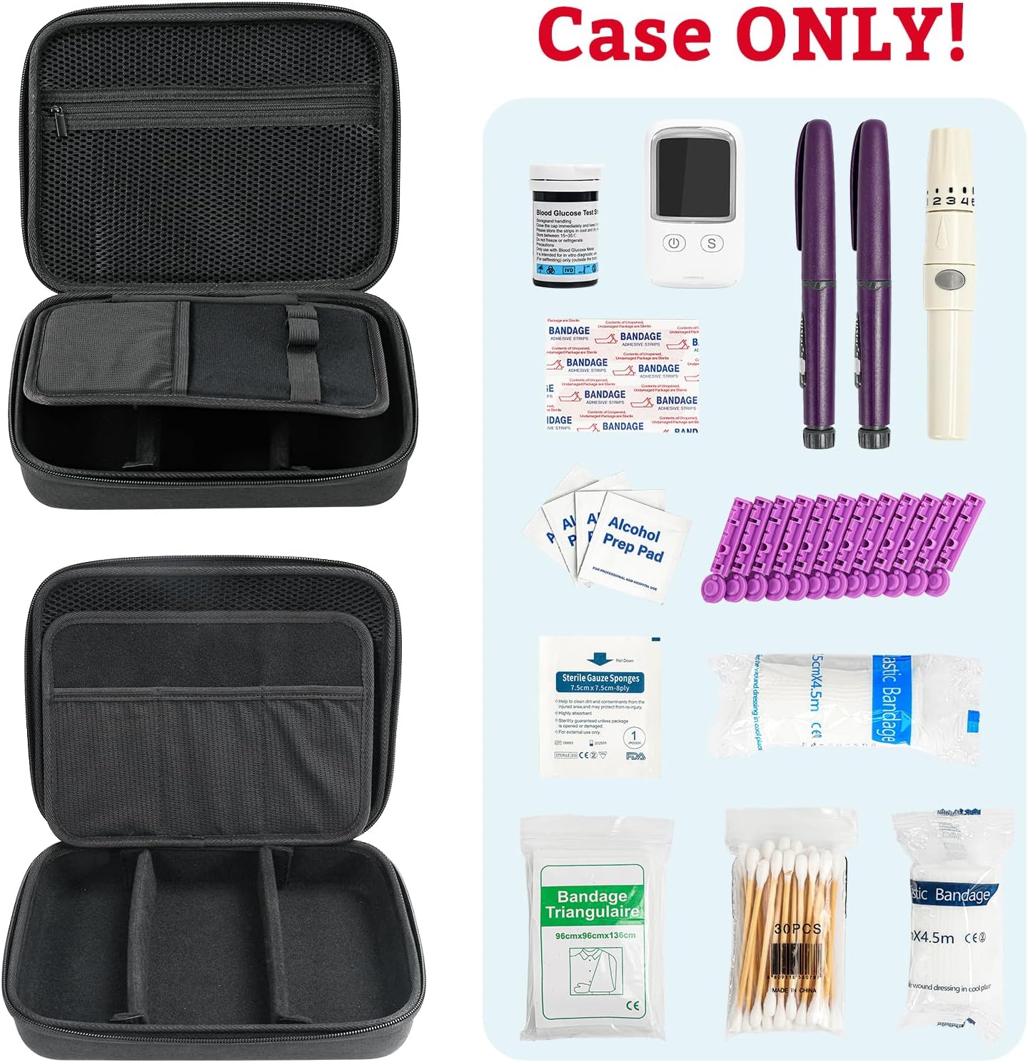 ProCase Diabetes Travel Case for Diabetic Supplies -Black | Hard Storage Bag for Glucose Meter, Insulin Pen, Test Strips, Syringes, Needles & More; Organizer for Diabetic Care Kits - Image 4