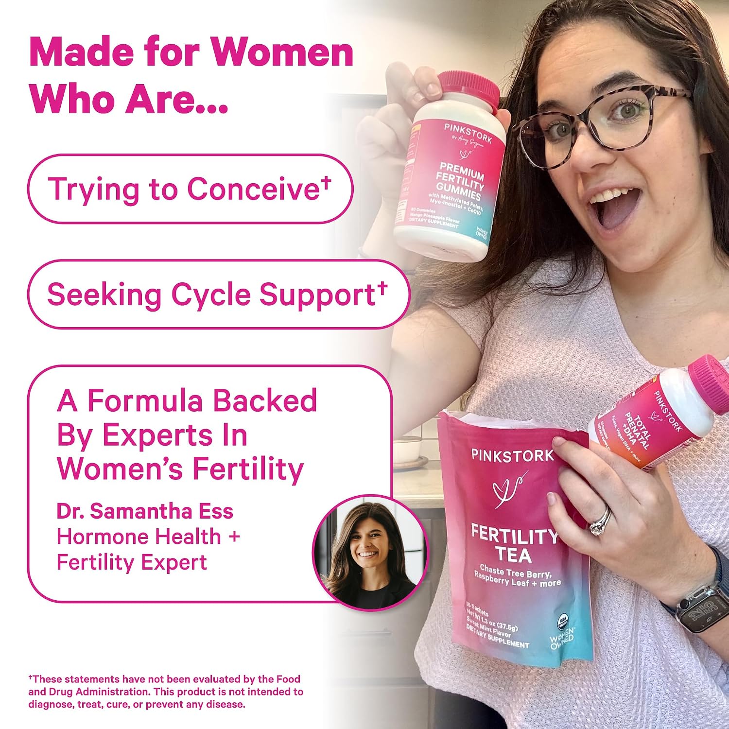 Pink Stork Fertility Tea, Organic Vitex + Cycle Support, Sweet Mint, 15ct | USDA Organic Herbs | Caffeine-Free Conception Tea | Hormone Balance, Cycle Regularity Support | Compostable Sachets | 30 Cups - Image 4