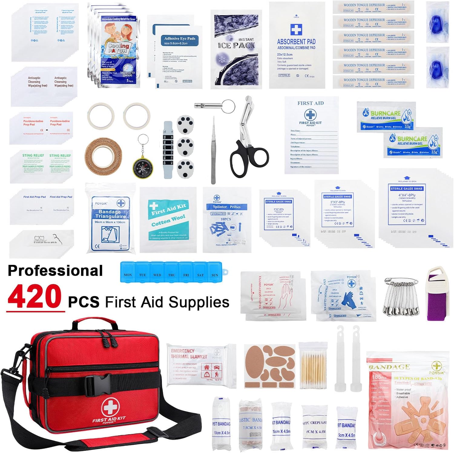 Poygik Premium 420-Piece Large First Aid Kit for Home, Car, Camping | Well-Organized, Portable Emergency Medical Kits for Travel, Truck, Hiking, Sports, Office, Businesses & Outdoor Emergencies - Image 2