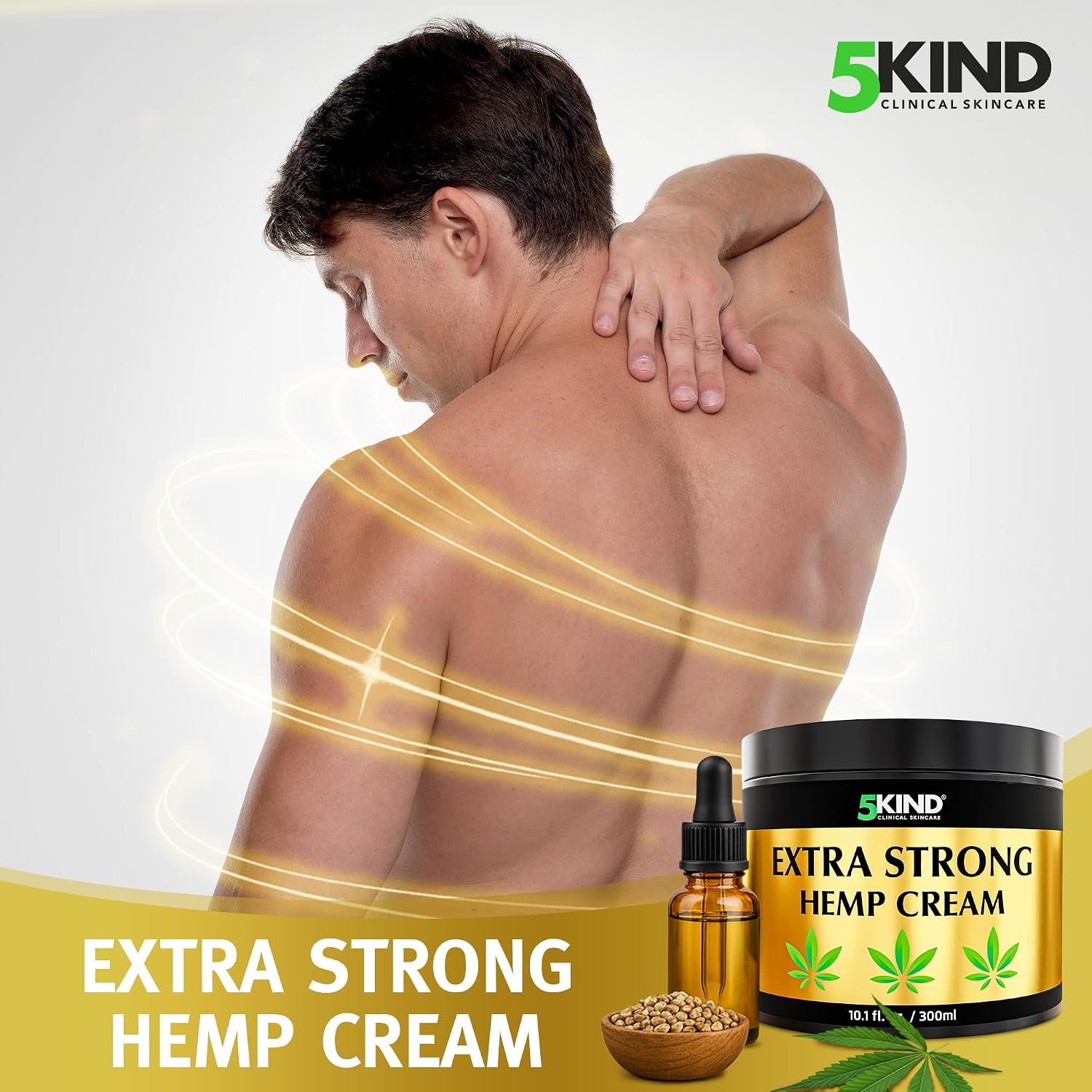 5Kind Extra Strong Hemp Cream 10.1 fl oz - Maximum Strength | Natural Topical Cream - Muscle Rub for Lower Back, Joints, Neck, Knees, Shoulders - Image 2