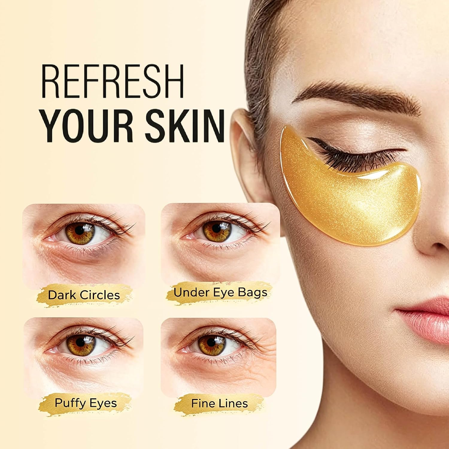 Maskiss 24K Gold Under Eye Patches (15 Pairs), Eye Mask, Collagen Skin Care Products, Eye Patches for Puffy Eyes, Eye Masks for Dark Circles and Puffiness - Image 3