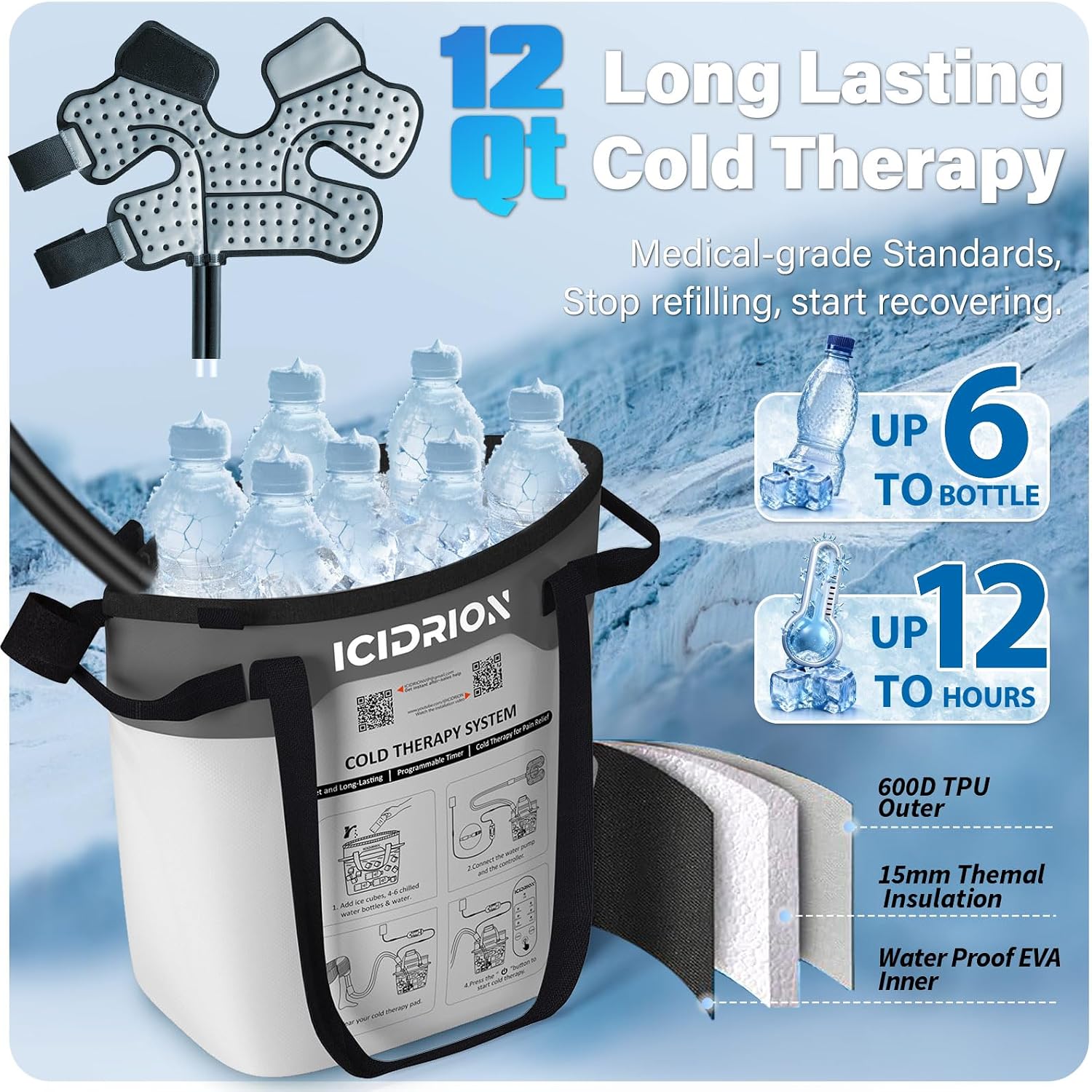 Quiet Ice Machine for Ankle After Surgery, Programmable & Portable | FSA ELIGIBLE HSA:Up to 12 hr, 12-QT Cold Therapy Machine, Dedicated Ankle Pad for Ankle and Foot Surgery Pain Relief at Home - Image 4
