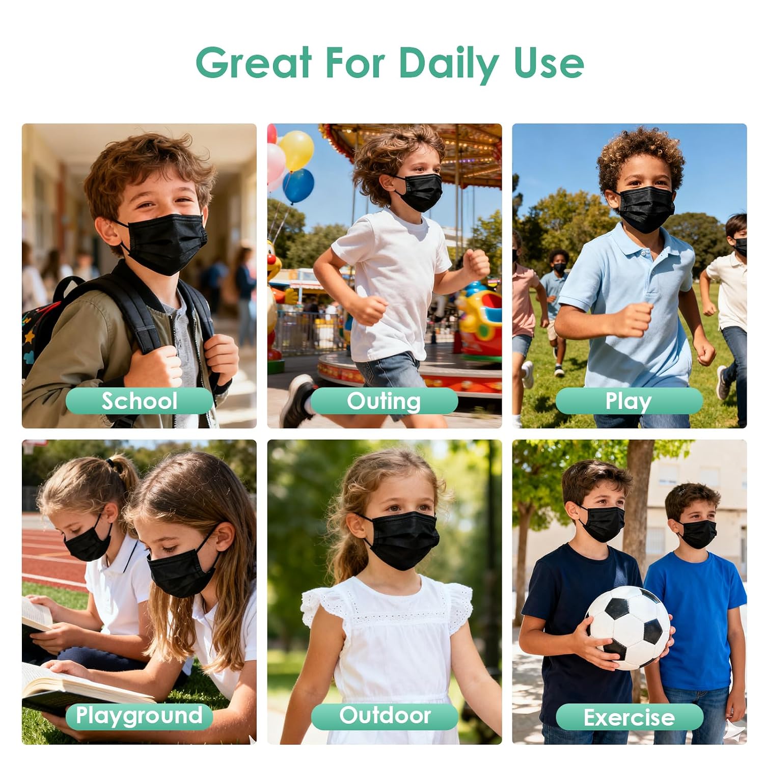 Kids Face Masks 100 PCS Black Disposable Mask 3 Ply for Children Boys Girls - Image 5