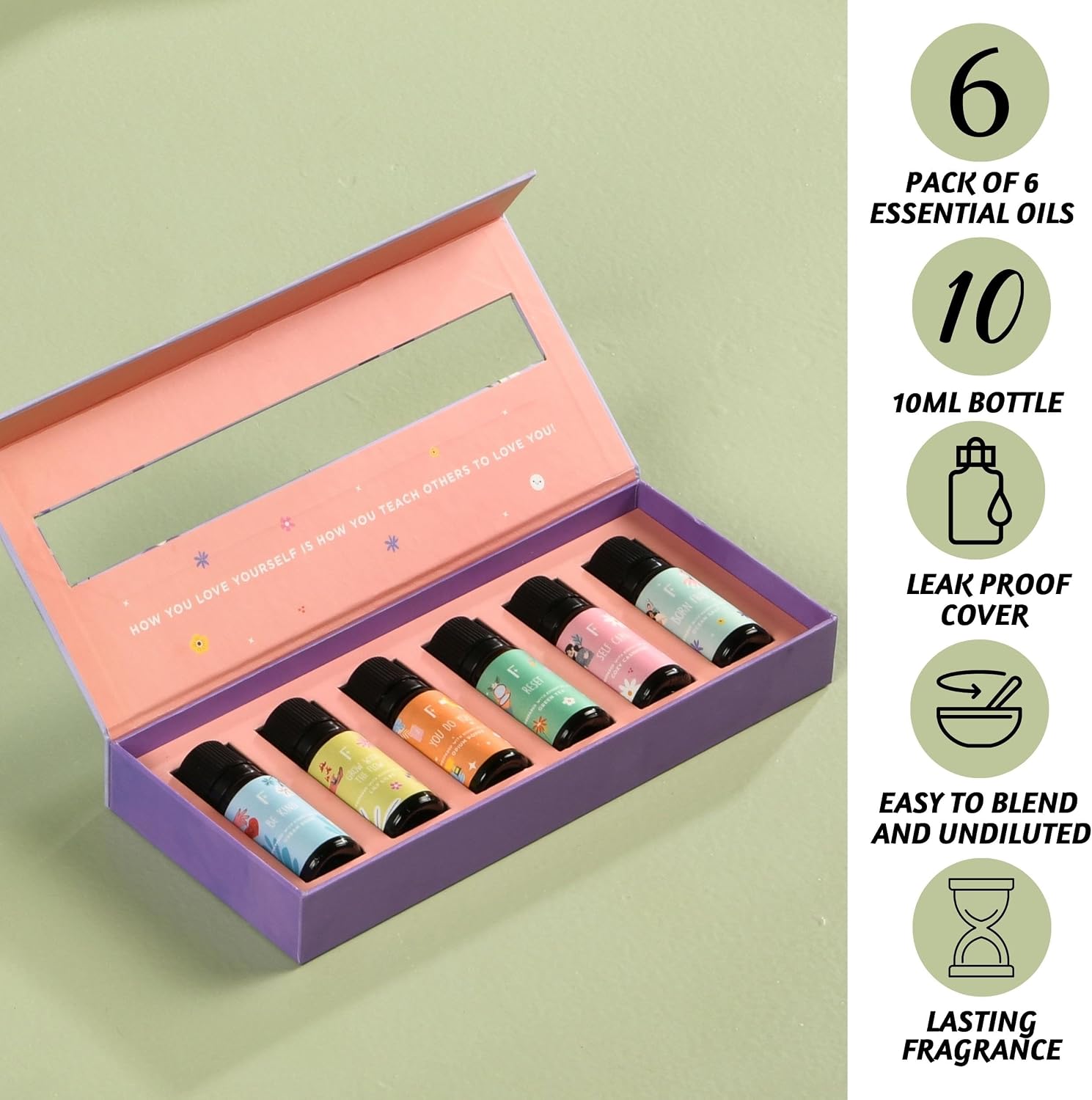 Folkulture Essential Oils Set | 6 Relaxing Fragrance Oils for Diffusers | Green Tea, Cashmere, Ocean Salt and More| Aromatherapy Gift Set for Her, Him | Self-Care Lovers | Self Love Club - Image 2