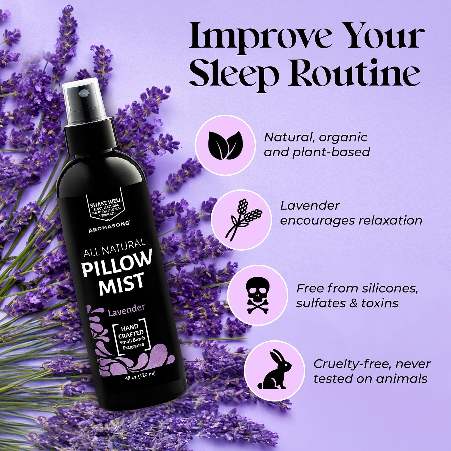Aromasong Lavender Pillow Spray for Sleeping - All Natural Calming Linen & Bedtime Sleep Mist for Deep Sleep - Pillow Spray Aromatherapy with Botanical Essential Oils for Relaxing Stress - Image 2