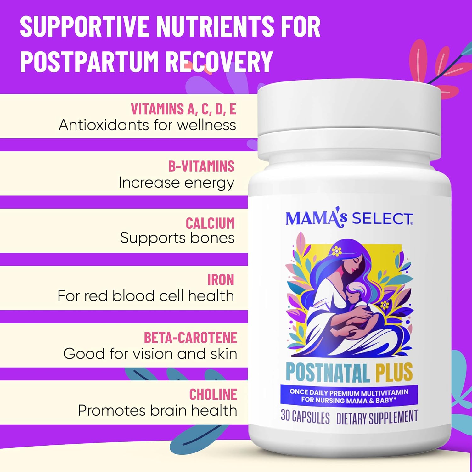 Postnatal Vitamins for Women – Breastfeeding & Postpartum Multivitamin | For nursing moms: supports postpartum recovery, energy, hair regrowth & milk supply, methylated folate, no biotin, vegan - Image 4
