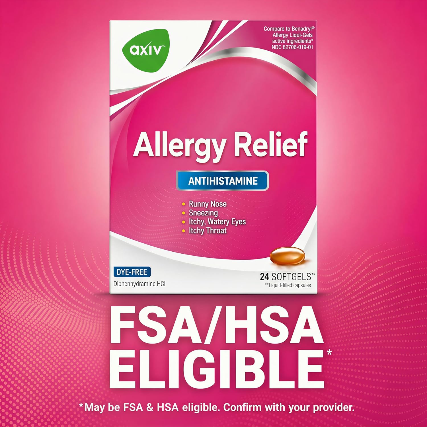 AXIV Allergy Relief Softgels, Antihistamine Medicine & Cold Symptom Relief, Dye-Free Liquid Gels, 25 mg Diphenhydramine HCl, Runny Nose, Sneezing, 24 Count (24 Softgels) - Image 5