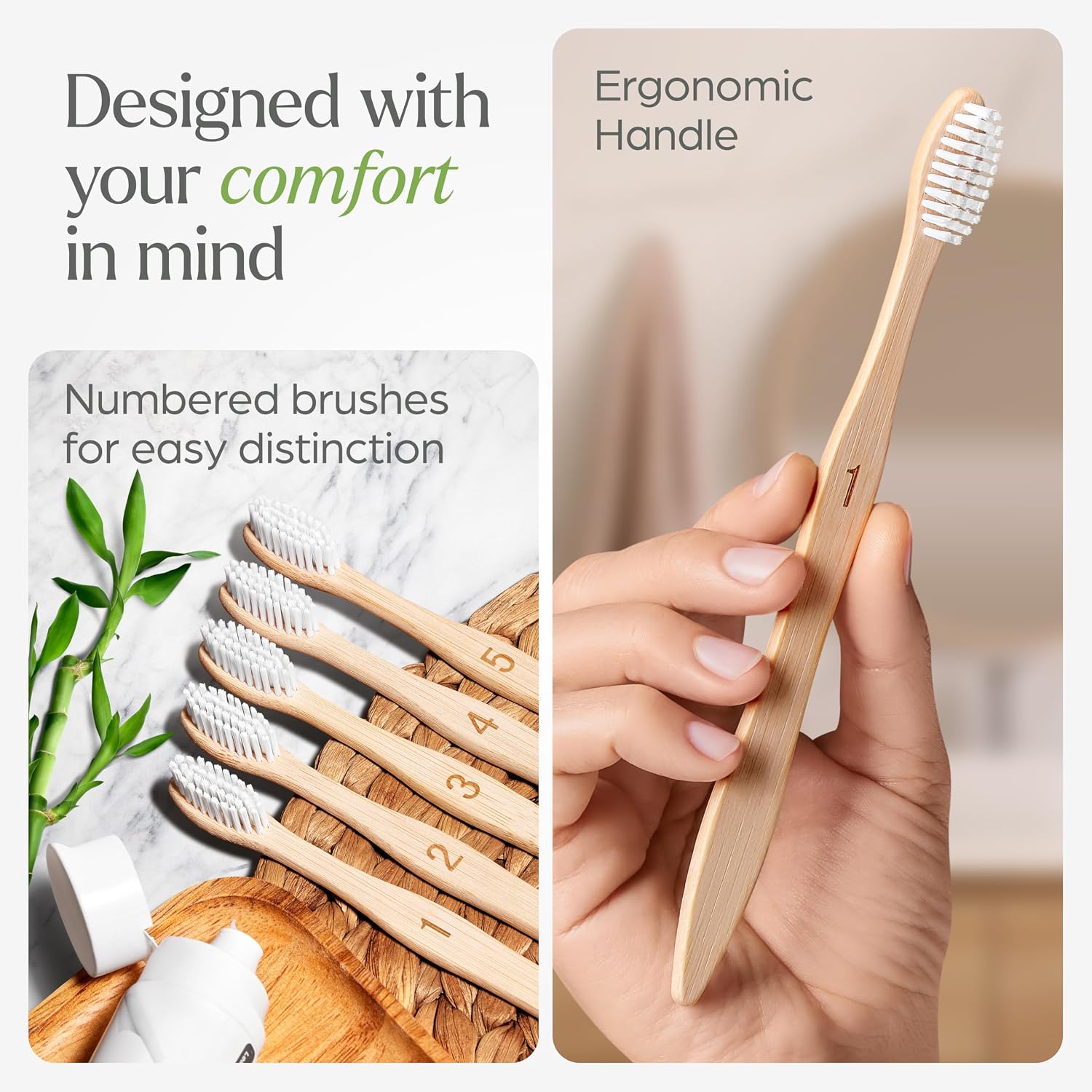 VIVAGO Bamboo Toothbrushes 10 Pack – Plant-Based Soft Bristles | Natural Toothbrush, Eco-Friendly, Wooden Toothbrush, BPA-Free - Image 6