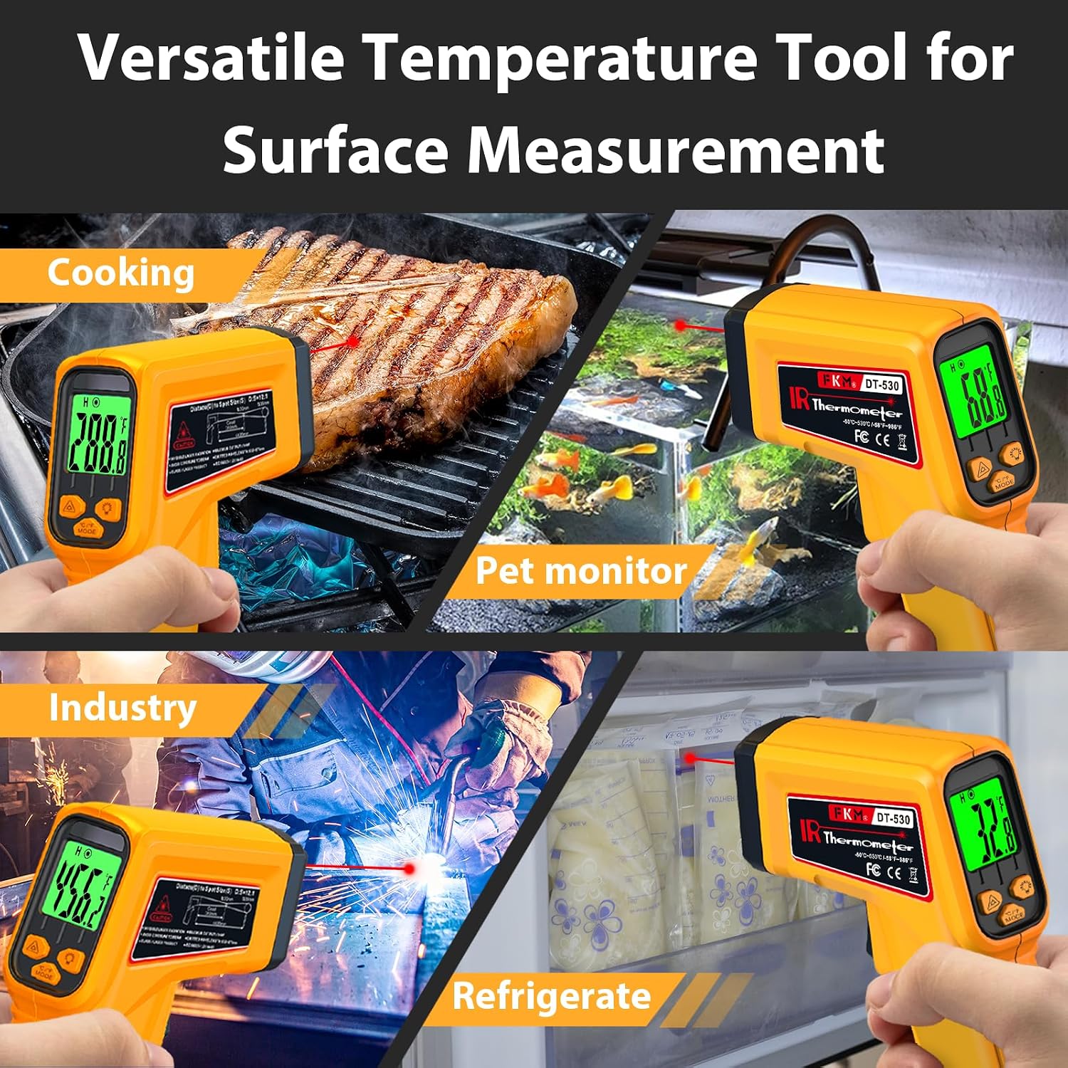 FKM Infrared Thermometer Gun Non-Contact Laser Temperature Gun -58°F~986°F | (-50°C~530°C) Adjustable Emissivity,Digital Thermometer Gun for Cooking,Oven,Griddle,Automotive,HVAC,Industrial,Not for Human - Image 3