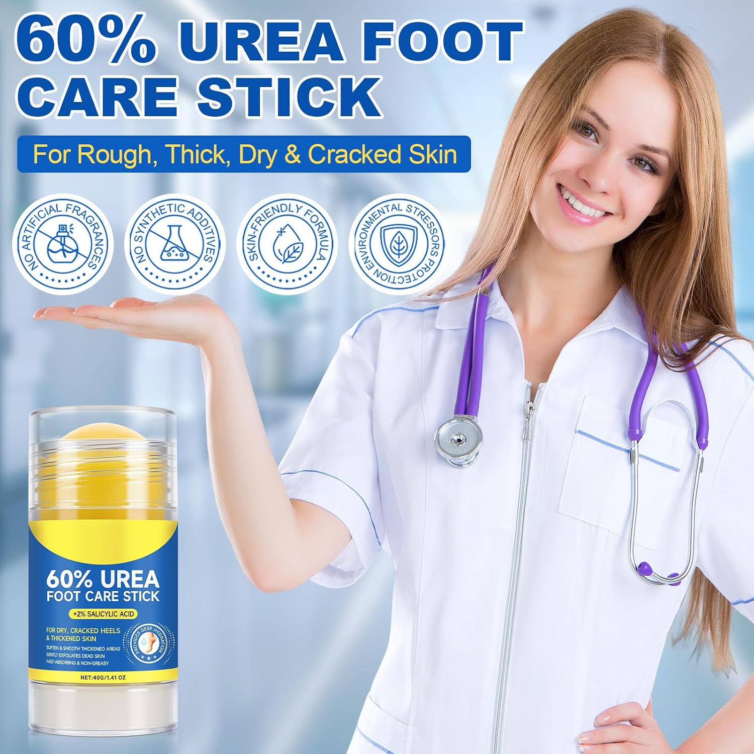 FANSHI 2 PCS Urea Stick 60% High Potency, Foot Care Urea Stick for Deeply Moisturizing & Fast Absorbing, Exfoliation for Dry Cracked Heels & Thickened Skin - Image 7