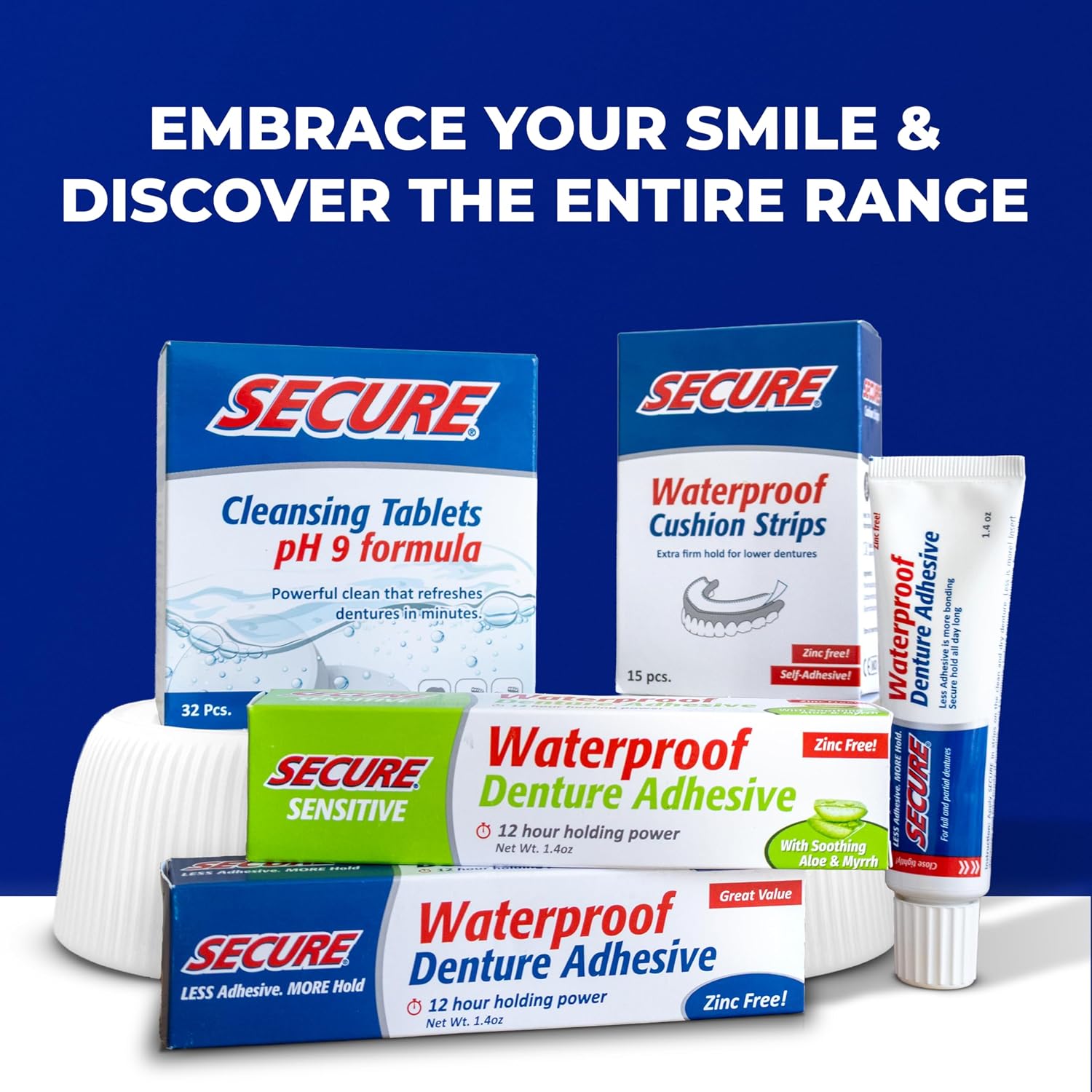Secure Sensitive Denture Adhesive Cream, Zinc Free Denture Glue, 1.4 oz | Aloe Vera & Myrrh to Nourish Your Gums - Uppers, Lowers & Partials - Waterproof & Zinc Free - Less Adhesive, More Hold - Image 10