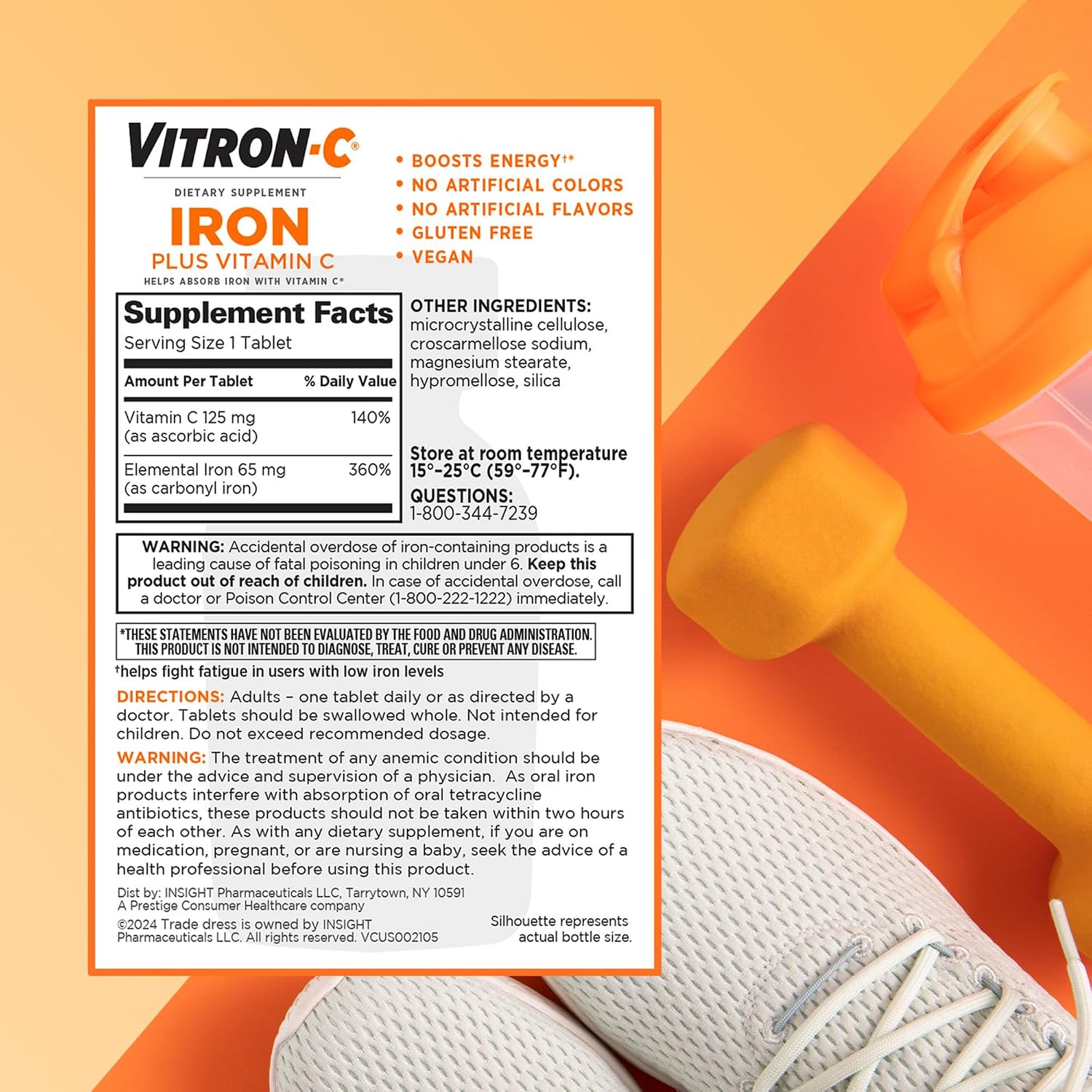 Vitron-C Iron Supplement, Once Daily, High Potency Iron Plus Vitamin C, Support Red Blood Cell Production, Dye Free Tablets, 60 Count, 2 Pack - Image 8
