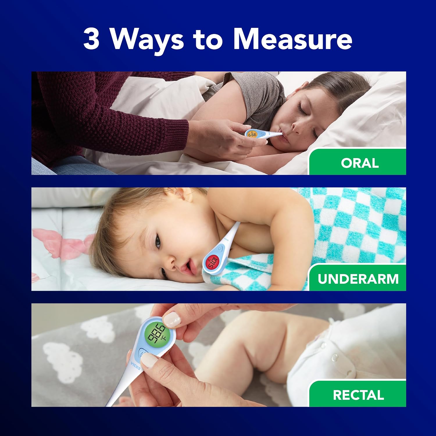 Vicks SpeedRead Digital Thermometer for Baby, Kids & Adults | Color-Coded Readings in 8 seconds, Oral, Baby Rectal Thermometer or Under The Arm, Water Resistant - Image 5