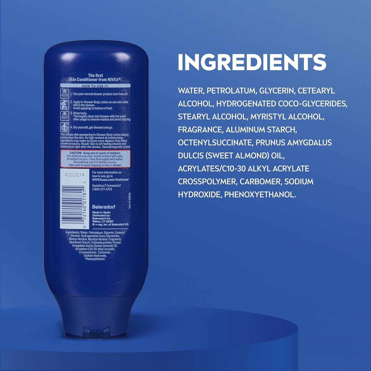 NIVEA Nourishing In Shower Lotion, 24-Hour Body Moisturizer, 13.5 FL OZ | Water Activated In Shower Moisturizer with Almond Oil for Dry to Very Dry Skin, Non Sticky - Image 6