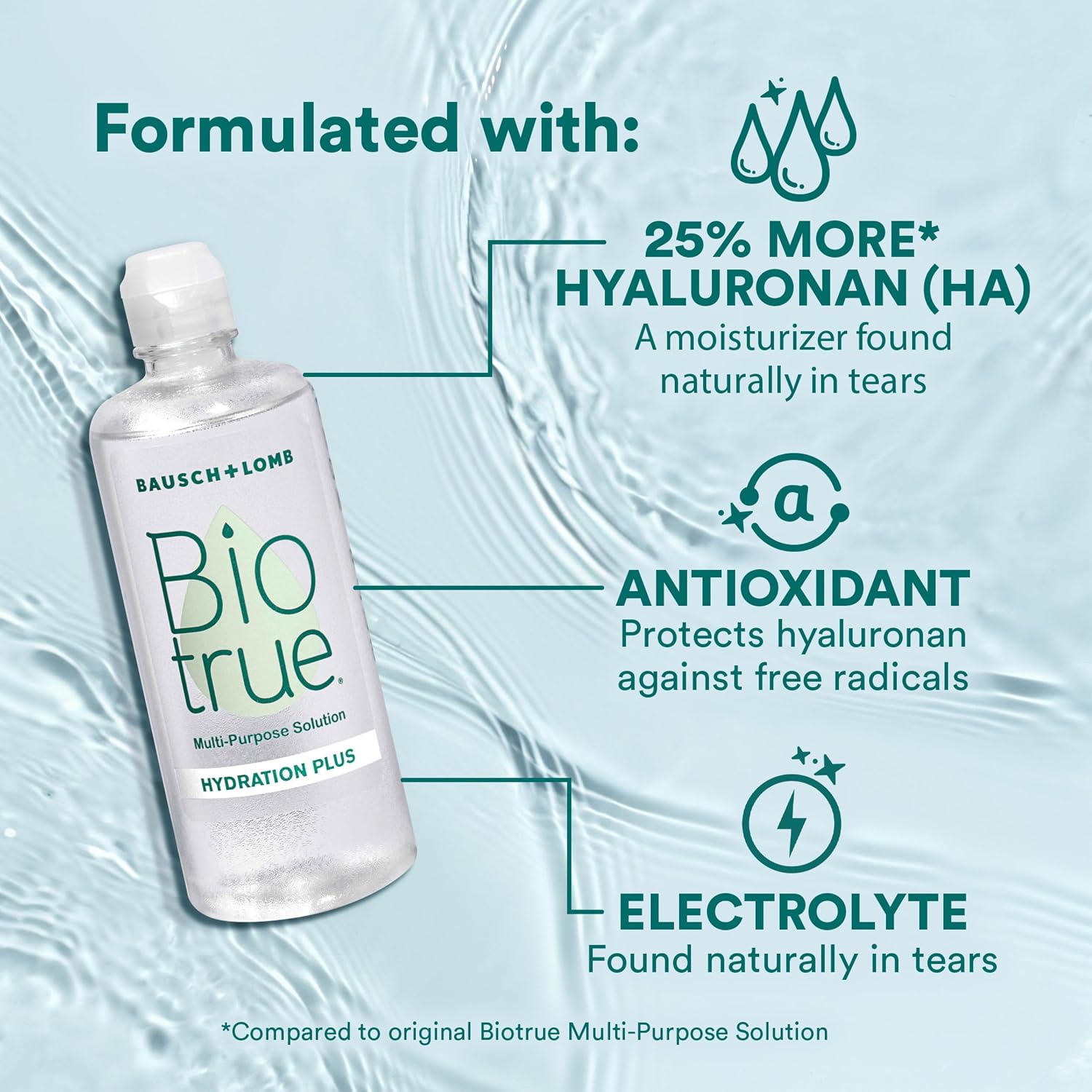 Biotrue Hydration Plus Multi-Purpose Contact Lens Solution, 10 oz 2 Pack | Includes 2 x 10 oz bottles + lens cases, hyaluronic acid formula, cleans, disinfects, all-day comfort - Image 3
