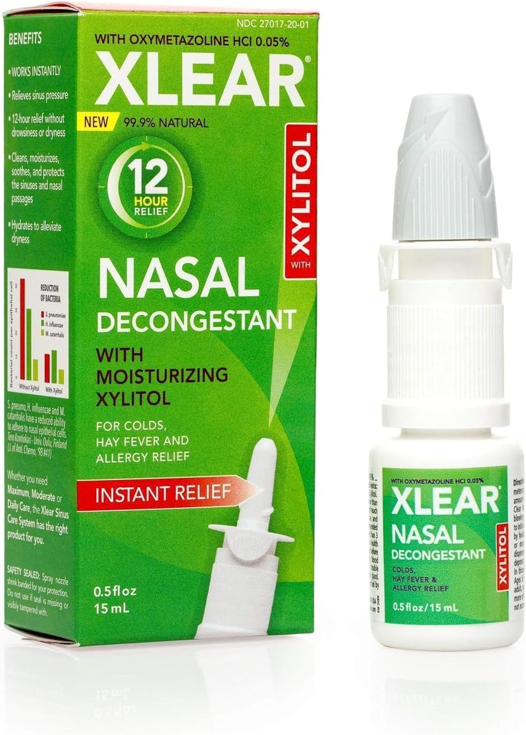 Xlear Oxymetazoline Nasal Spray with Xylitol, 0.5 fl oz (Pack of 1) | 12-Hour Formula for Instant Sinus Pressure and Congestion Relief, Nasal Decongestant