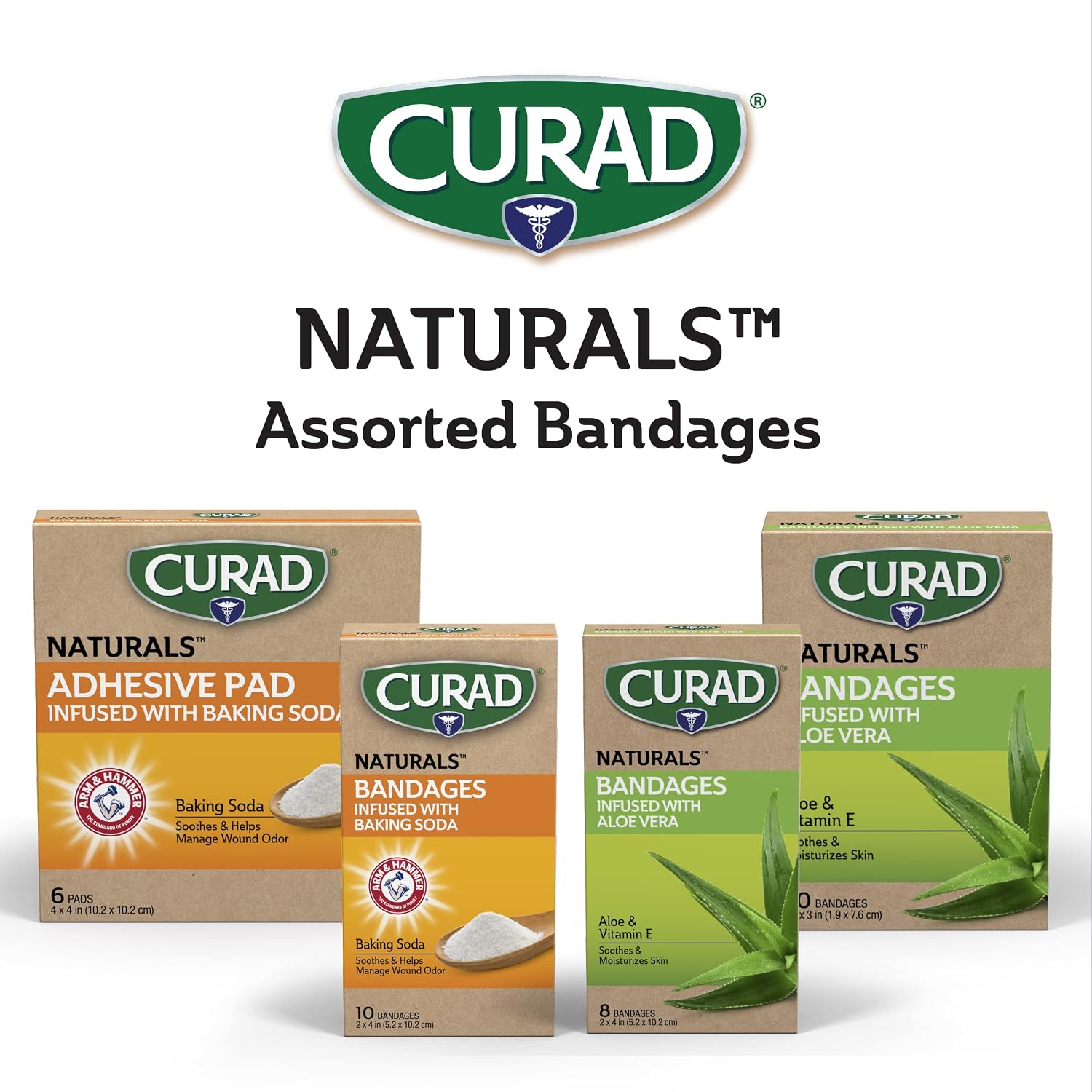 CURAD Naturals Aloe Vera & Vitamin E Bandages 2" x 4", Individually Wrapped Sterile Bandages, First Aid Kit Essential, Protects Scrapes and Cuts, Absorbent and Self-Adhesive, 8 - Count Box - Image 5