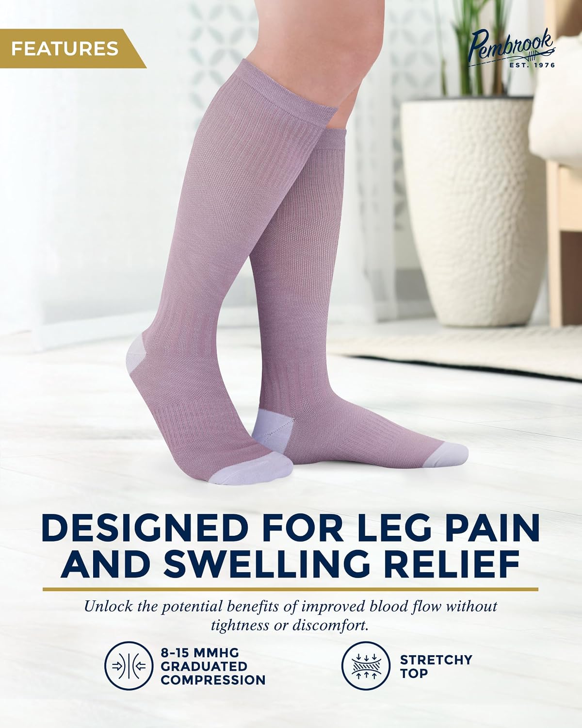 Pembrook® Bamboo Viscose Light Compression Socks - 3 Pairs | 8-15 mmhg Compression Socks | Knee High Comfort Support Socks - Image 3
