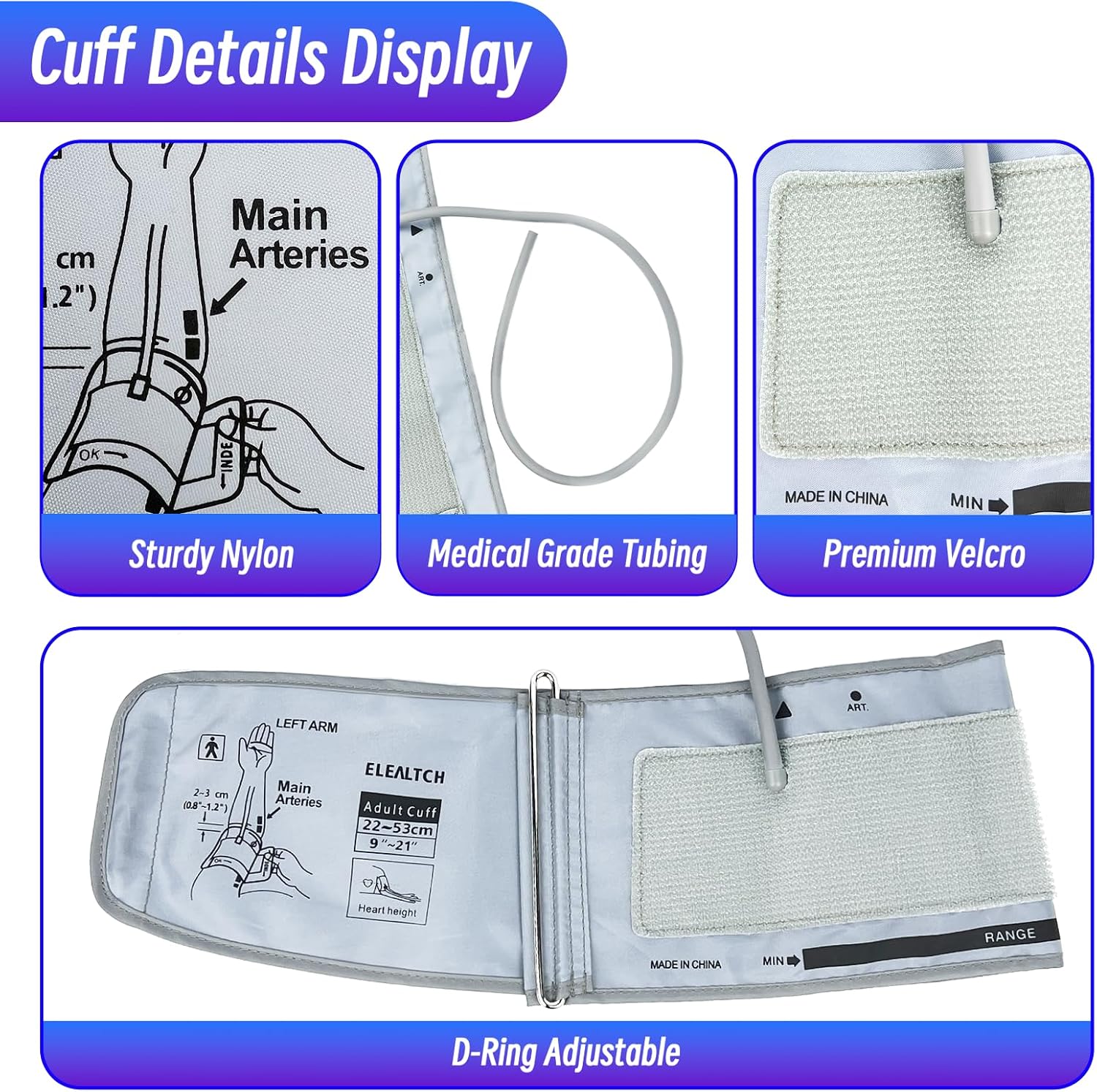 Extra Large Cuff Compatible with Most BP Monitors 9"-21" Inches (22-53CM) XL Blood Pressure Cuff Adult ARM BP Replacement Cuff for Big ARM (X-Large) - Image 5