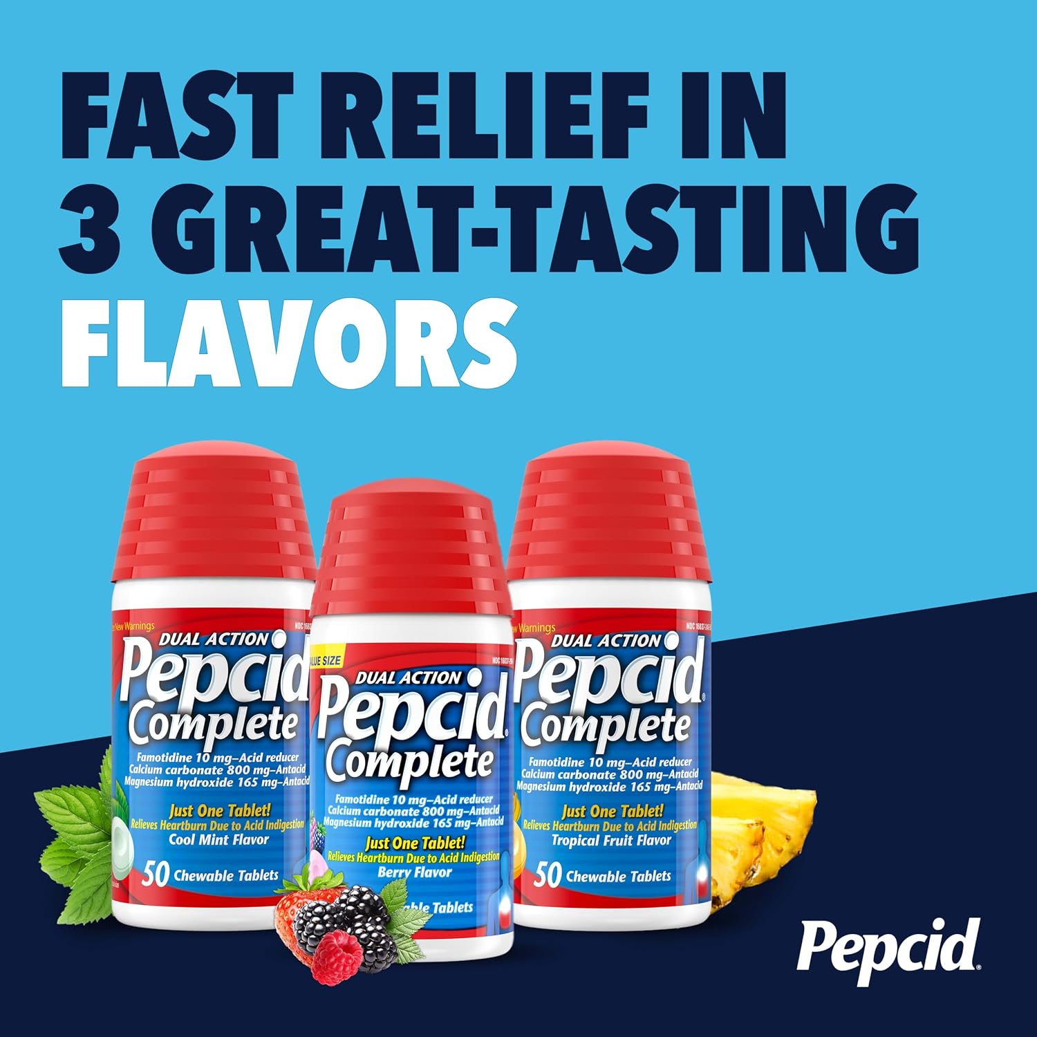 Pepcid Complete Acid Reducer + Antacid Chews, 10mg Famotidine, Berry, 70 Ct | Heartburn Relief, OTC, 800mg Calcium Carbonate, 165mg Magnesium Hydroxide, 10 mg Famotidine, For Acid Reflux, Fast-Acting - Image 8