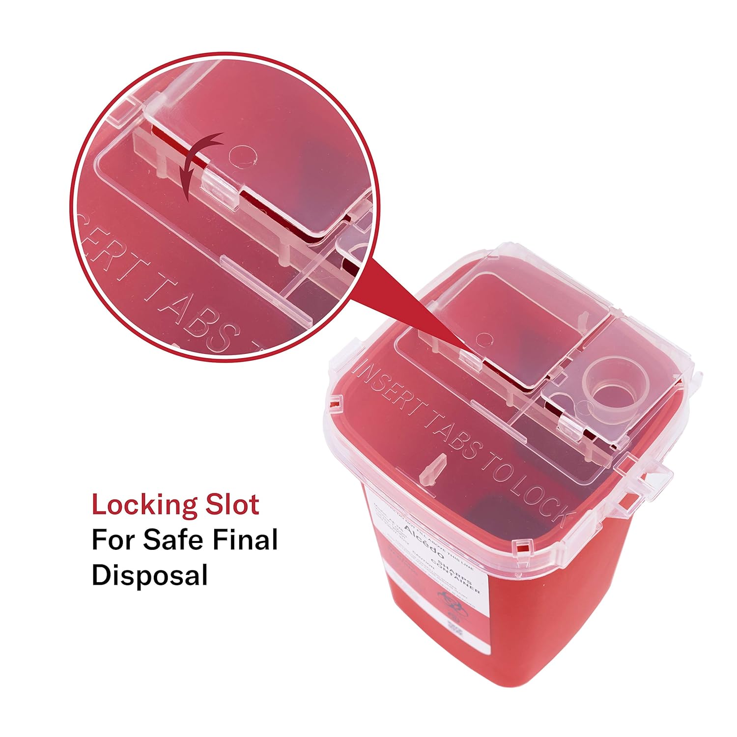 Alcedo 1 Quart Sharps Container (1-Pack) for Needle & Syringe Disposal | Small & Portable, Built-In Needle Removal Port, Temporary Safety Closure, Clear Lid, Ideal for Home, Travel & Professional - Image 6