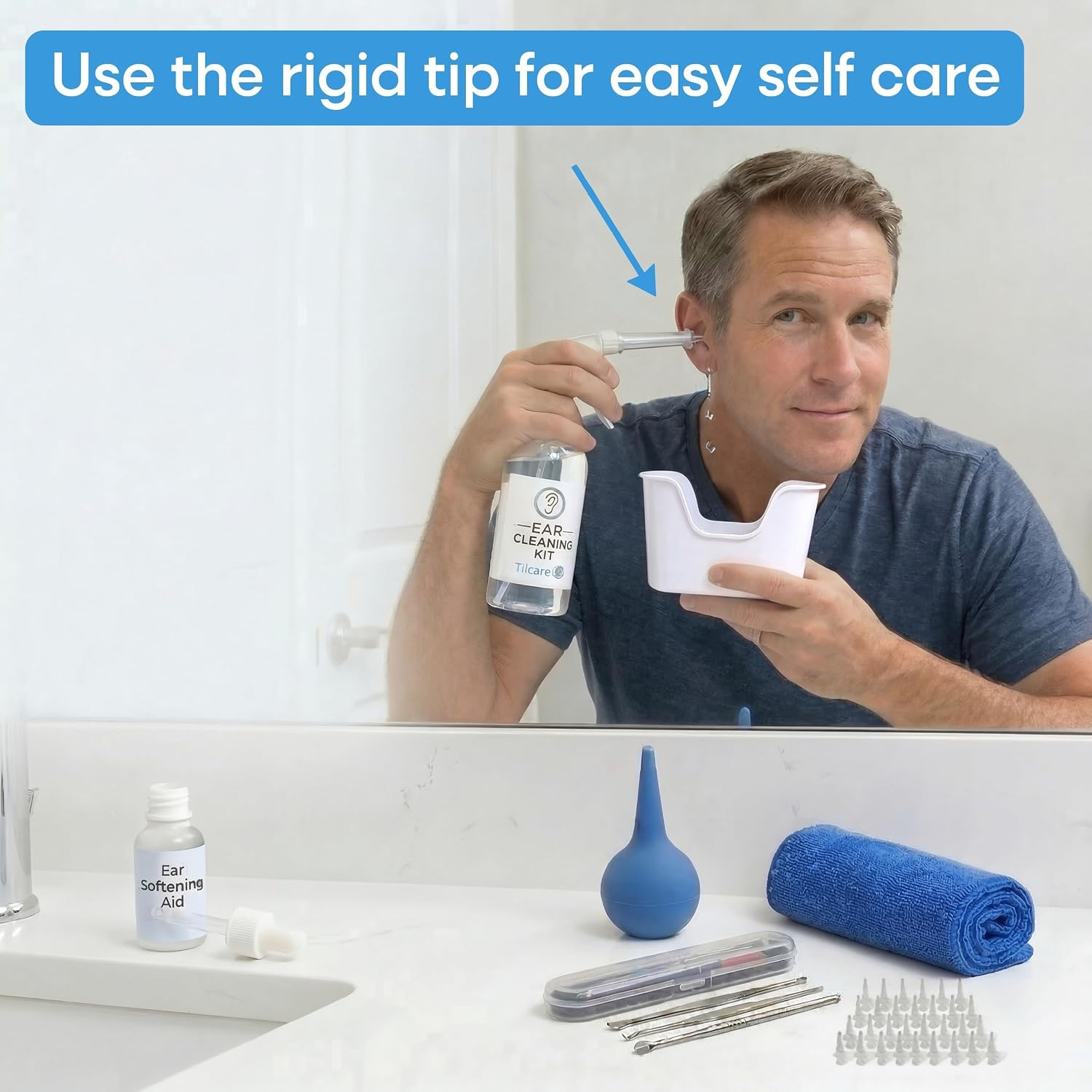 Ear Wax Removal Tool by Tilcare - Ear Irrigation Flushing System for Adults & Kids - Perfect Ear Cleaning Kit - Includes Basin, Syringe, Curette Kit, Towel and 30 Disposable Tips | Water Flush- Based Ear Cleaning Kit for Adults, Teens and Children | Includes Basin, Syringe, Curette Kit, Towel and 30 Tips - Image 5