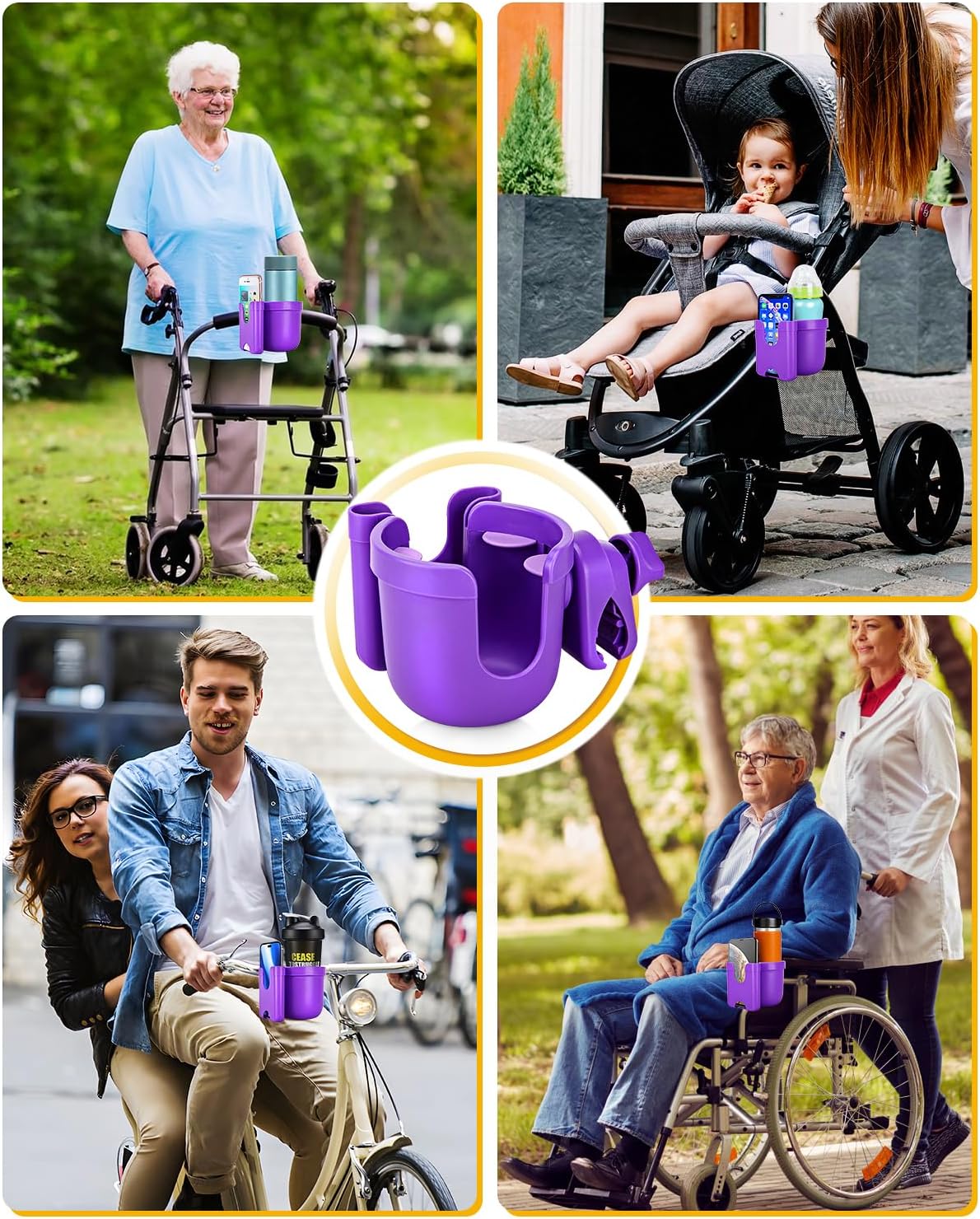 Universal Stroller Cup Holder with Mobile Phone Case, 2-in-1 Strollers Storage Rack, 360 Degrees Rotation Drink Holder for Bike, Pushchair, Wheelchair, Walker,Bicycle, Fits Most Cups (Purple) - Image 4