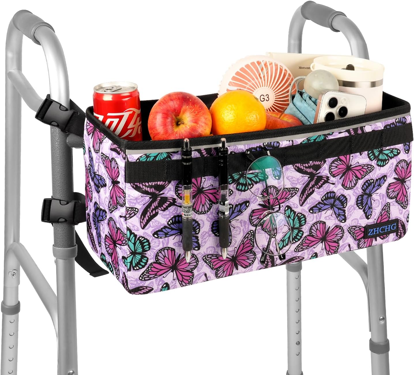ZHCHG Walker Basket for Seniors, Walker Accessories Bag for Folding Walker | Large Capacity & Never Tipping Over, Best Gift- (Not Fit Rollator Walkers)- Purple