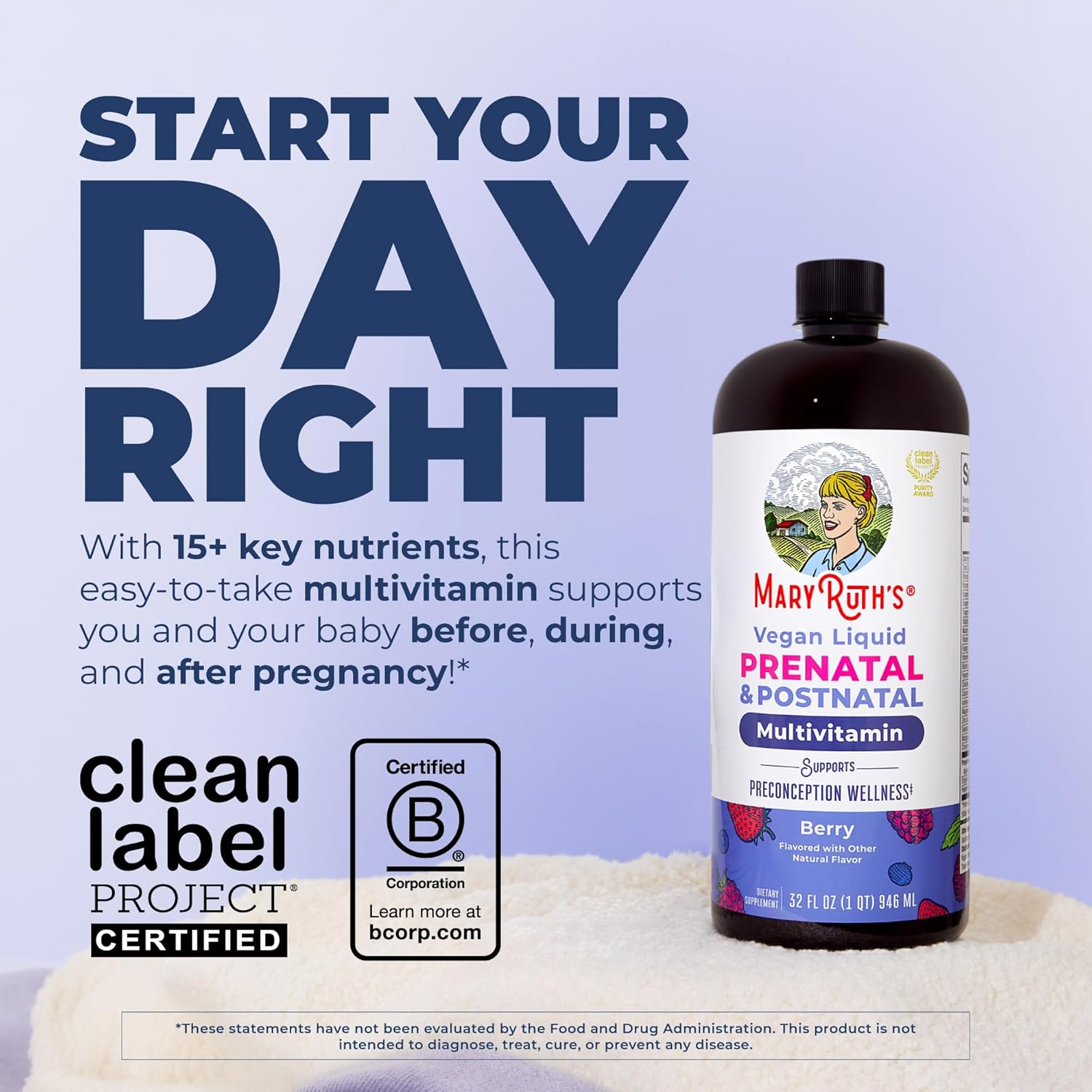 MARYRUTH'S Liquid Postnatal & Prenatal Vitamins for Women, Sugar Free, 32oz | Selenium, Folate, Healthy Fetal Development, Vegan, Non-GMO - Image 2