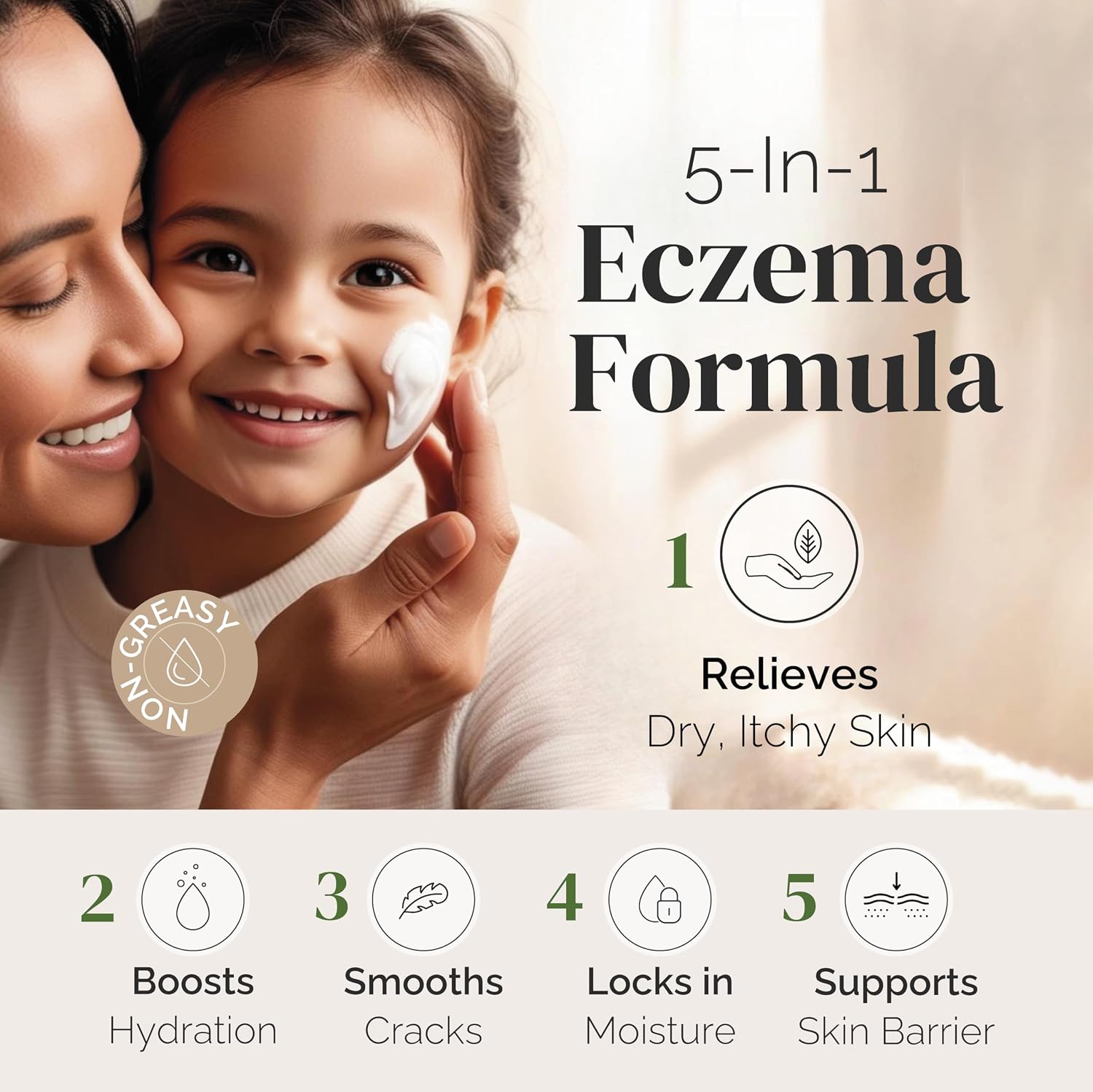 Puriya 5-in-1 Eczema Cream for Kids, Adults, Babies, Colloidal Oatmeal 4 oz | Relieves Itch, Deep Hydration, Supports Skin Barrier, 25 Skin Hydrators, For Atopic Dermatitis, Face, Body, Clinically Tested - Image 2