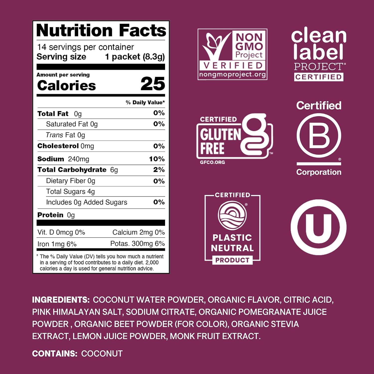 Cure Hydration - Electrolyte Drink Powder Berry Pomegranate 14 Packets | Plant-Based Dehydration Relief Mix Made with Coconut Water, No Added Sugar, Vegan, Non-GMO, Gluten Free, FSA-HSA Eligible - Image 2