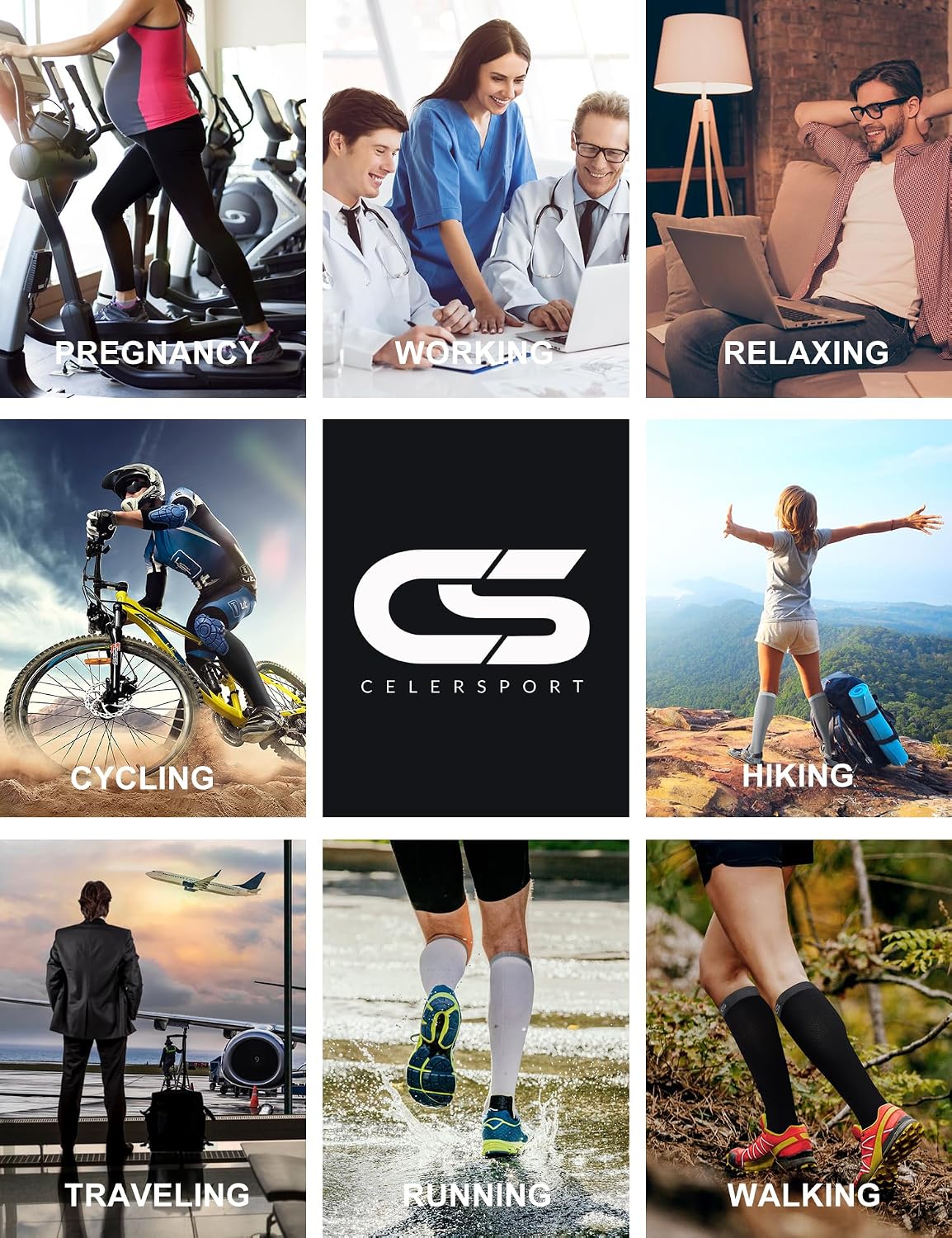 CS CELERSPORT Compression Socks for Men Women 20-30mmHg Running 3 Pairs | Breathable Knee High Circulation Support Socks for Travel, Pregnant, Nurses, Athletic, Daily Stand - Image 2