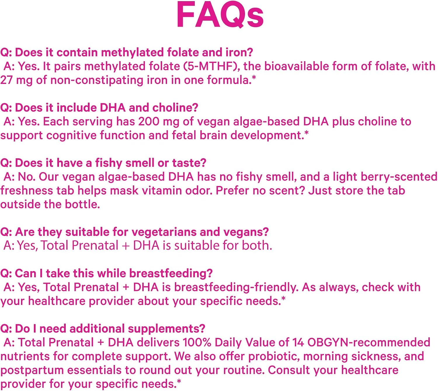 Pink Stork Total Prenatal + DHA, Vegan, No Fishy Burps, 60 Count, Berry | Methylfolate, Vegan DHA, Non-Constipating Iron, Choline, Vitamin B12 | Clean Label Purity Award, Made in USA - Image 8