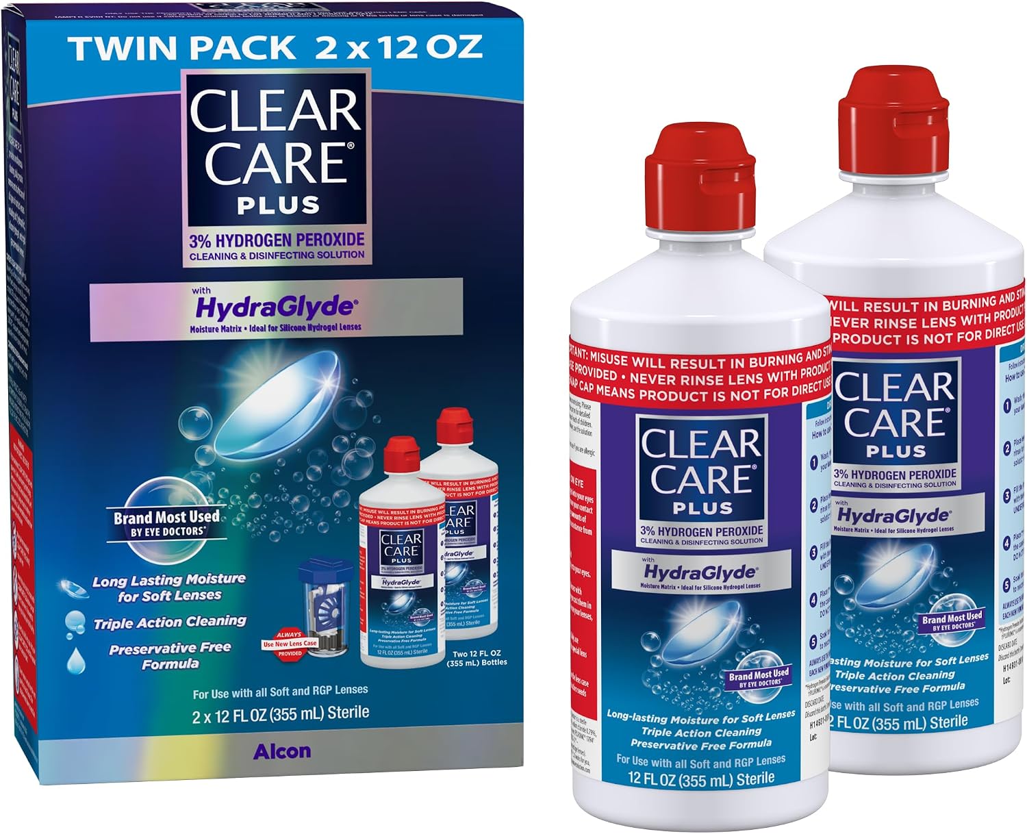 CLEAR CARE PLUS Cleaning & Disinfecting Contact Lens Solution 12 Oz, 2 Pack