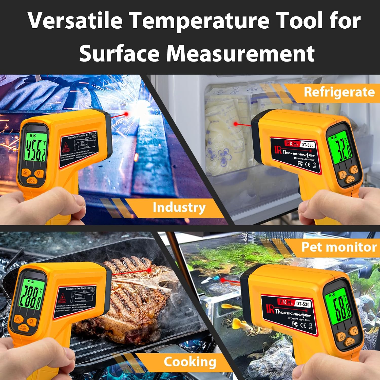 FKM Infrared Thermometer Gun Non-Contact Laser Temperature Gun,-58°F~986°F | Adjustable Emissivity,Digital IR Thermometer Gun for Cooking,Griddle,Pizza Oven,BBQ,HVAC,Automotive,Industrial,Not for Human - Image 4