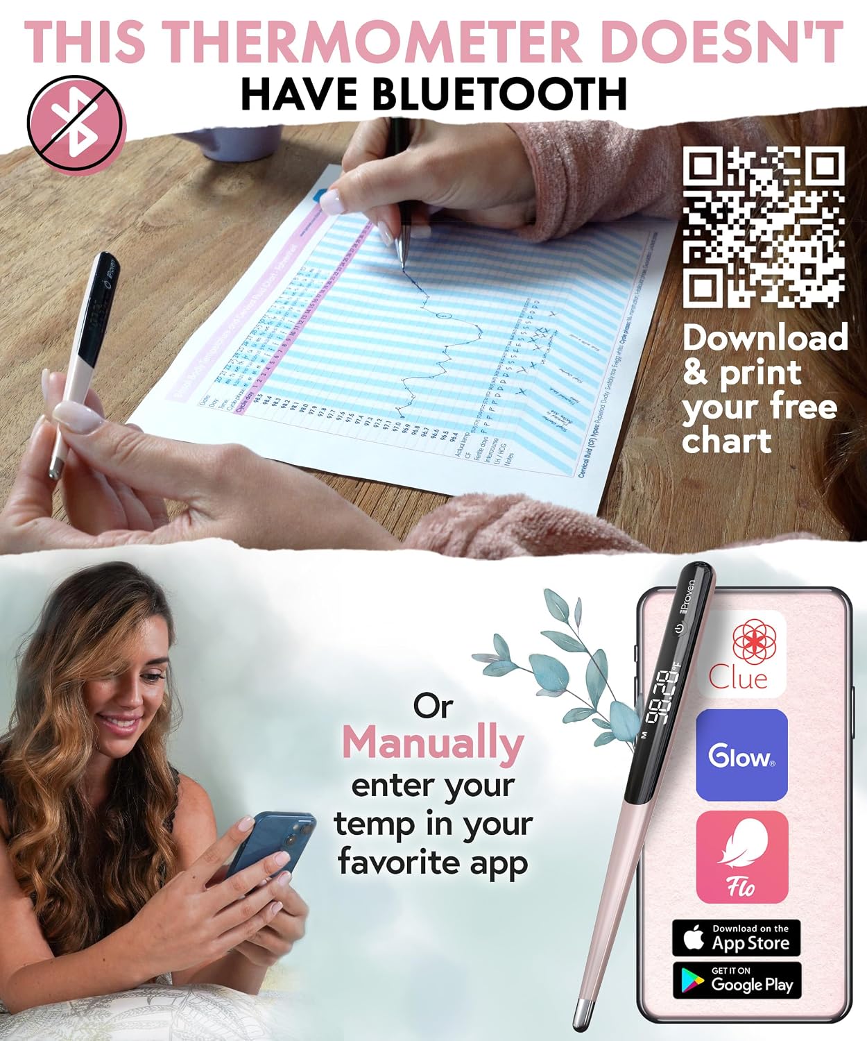 iProven Rechargeable Basal Body Thermometer, 0.01° Precision, Silent Buzz | Accurate 70-Sec Readings, Backlit Display, Last Memory Recall, BBT Thermometer for Natural Ovulation Tracking - Image 7