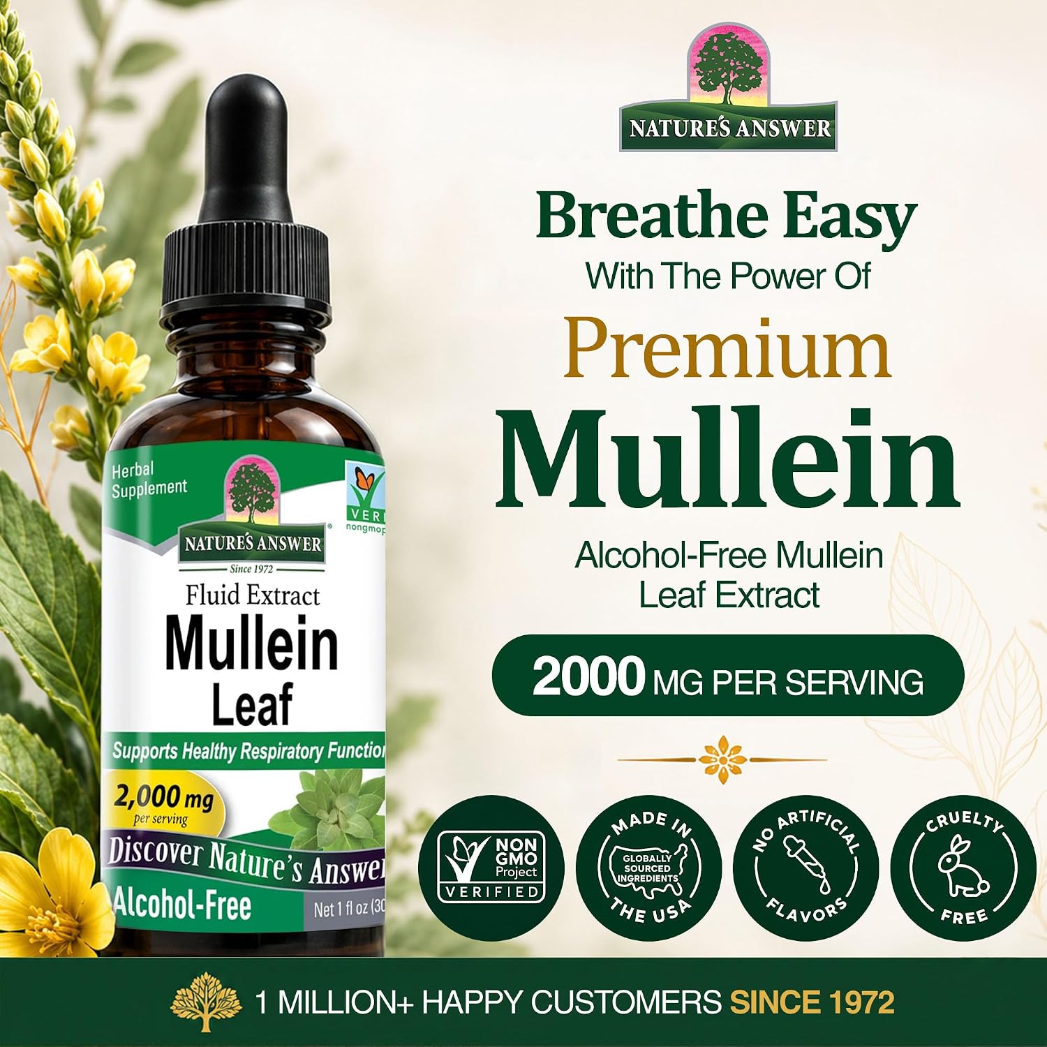 Nature's Answer Mullein Leaf | Herbal Supplement | Supports Healthy Respiratory Function & Healthy Mucous Membranes | Non-GMO & Kosher | Gluten-Free & Alcohol-Free 1oz - Image 2