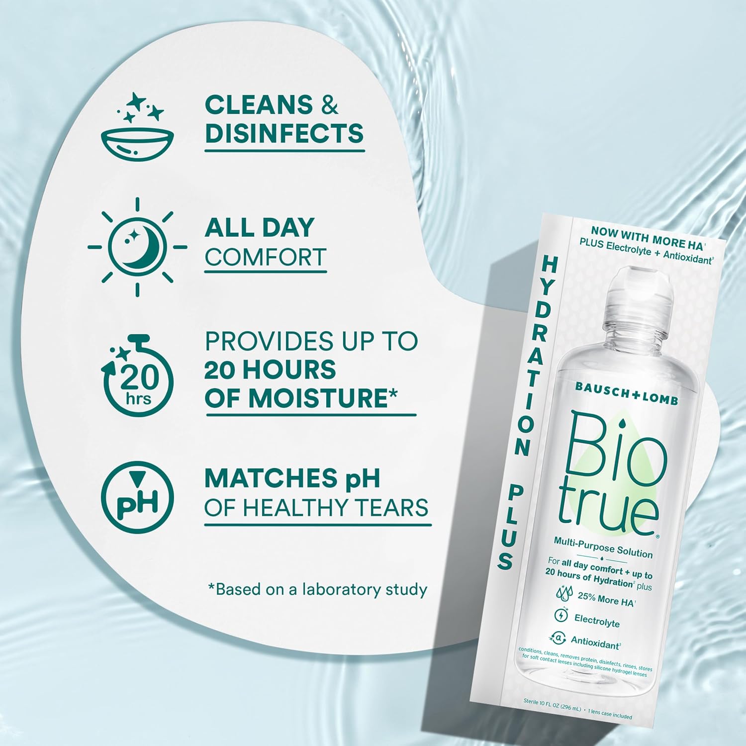 Biotrue Hydration Plus Multi-Purpose Contact Lens Solution, 10 oz 2 Pack | Includes 2 x 10 oz bottles + lens cases, hyaluronic acid formula, cleans, disinfects, all-day comfort - Image 4
