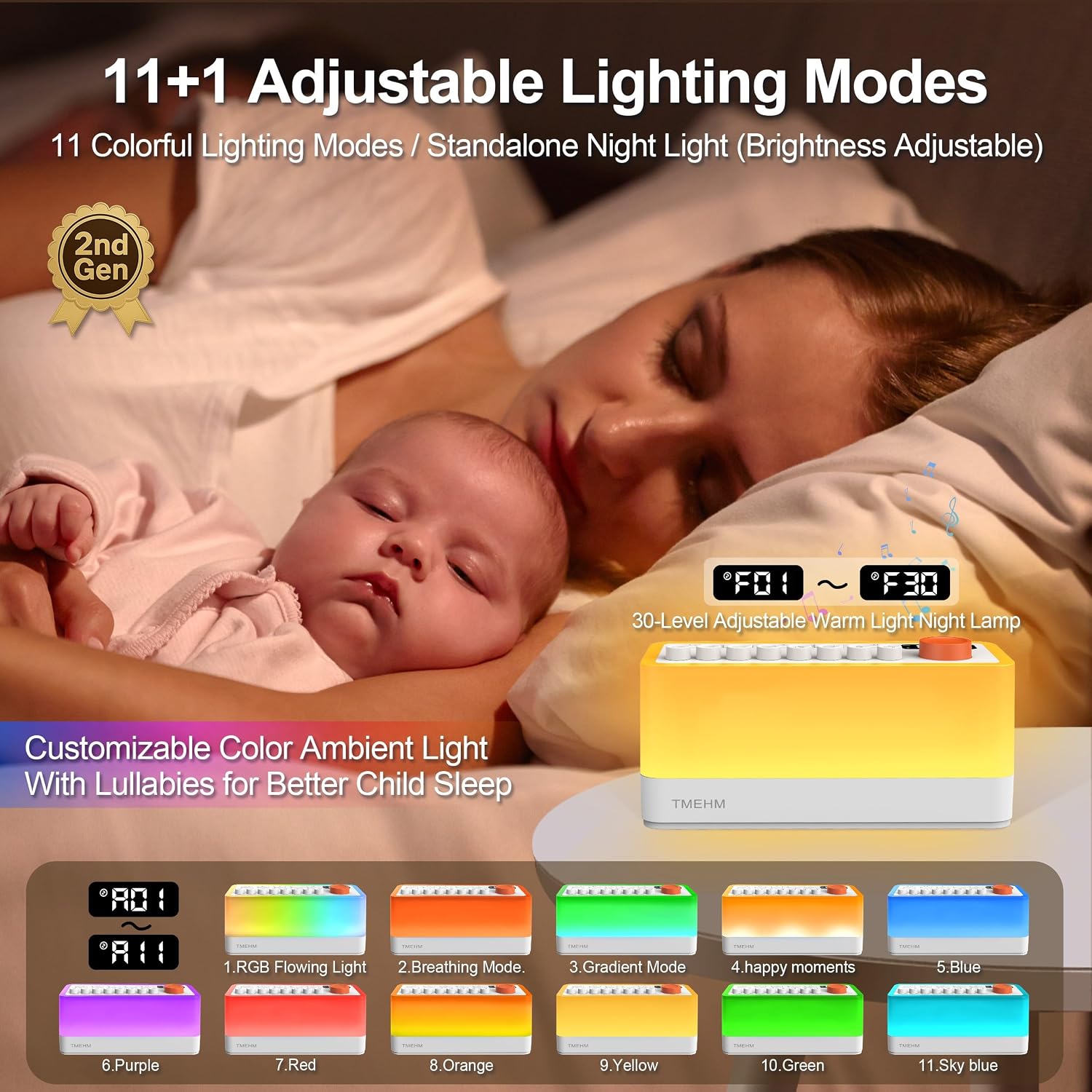 TMEHM 3-in-1 Sleep Sound Machine with 8 Mixable Nature Sounds, Portable Bluetooth Speaker & 12-Color Night Light, White Noise, Sleep Timer & Breathing Exercises for Babies, Kids, and Adults - Image 4