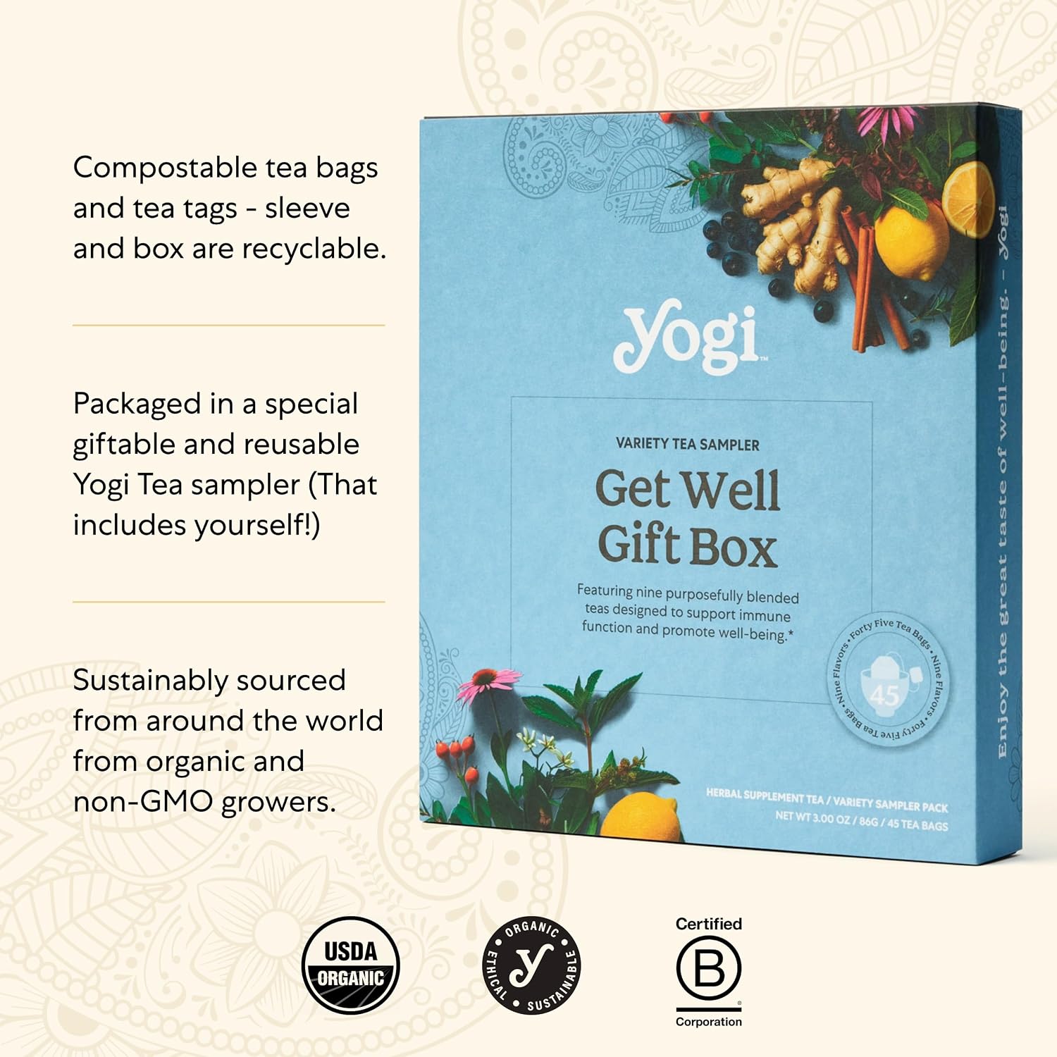 Yogi Get Well Gift Box, 45 Tea Bags (5 Bags per Flavor) | Caffeine-Free Wellness and Immunity Variety Pack with 9 Delicious Herbal Teas, a Thoughtful Tea Gift Set - Image 7